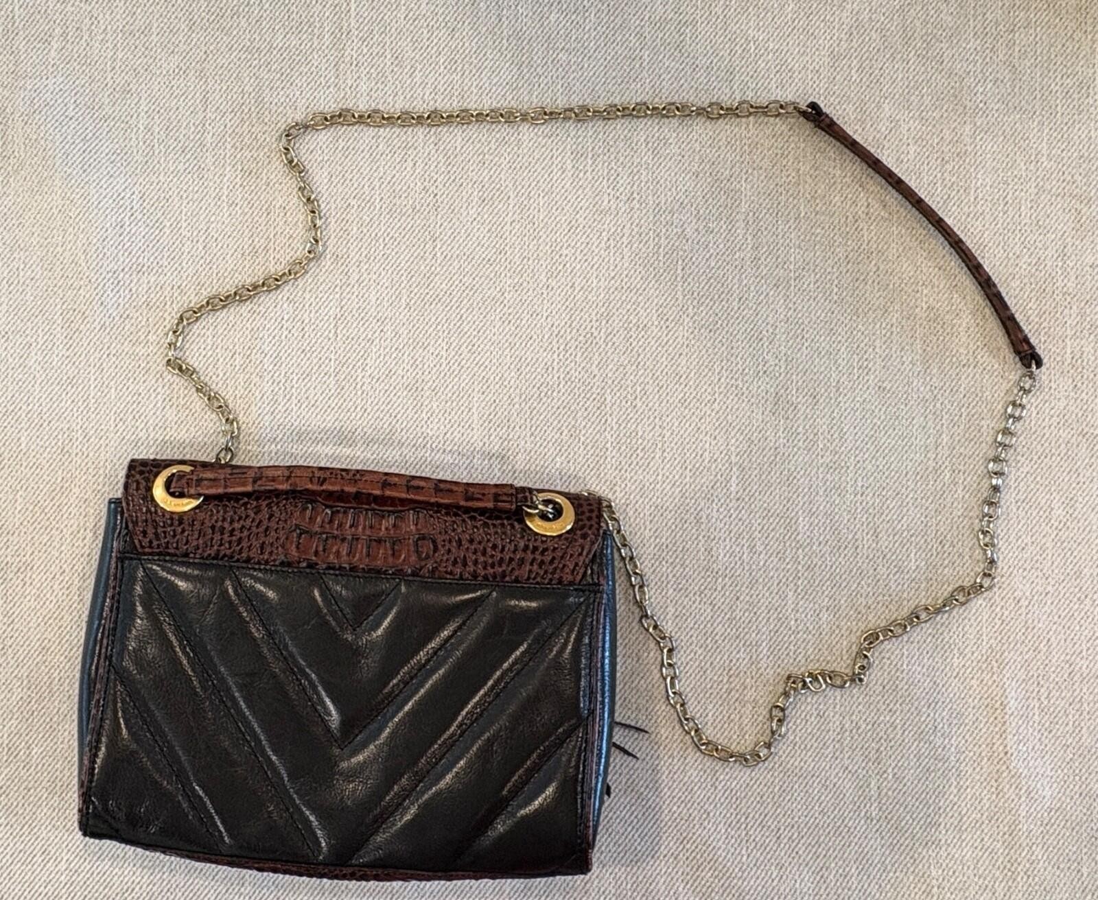 Brahmin Harrison Mixed-Media Shoulder Bag – Pecan Melbourne Croc-Embossed Leathe