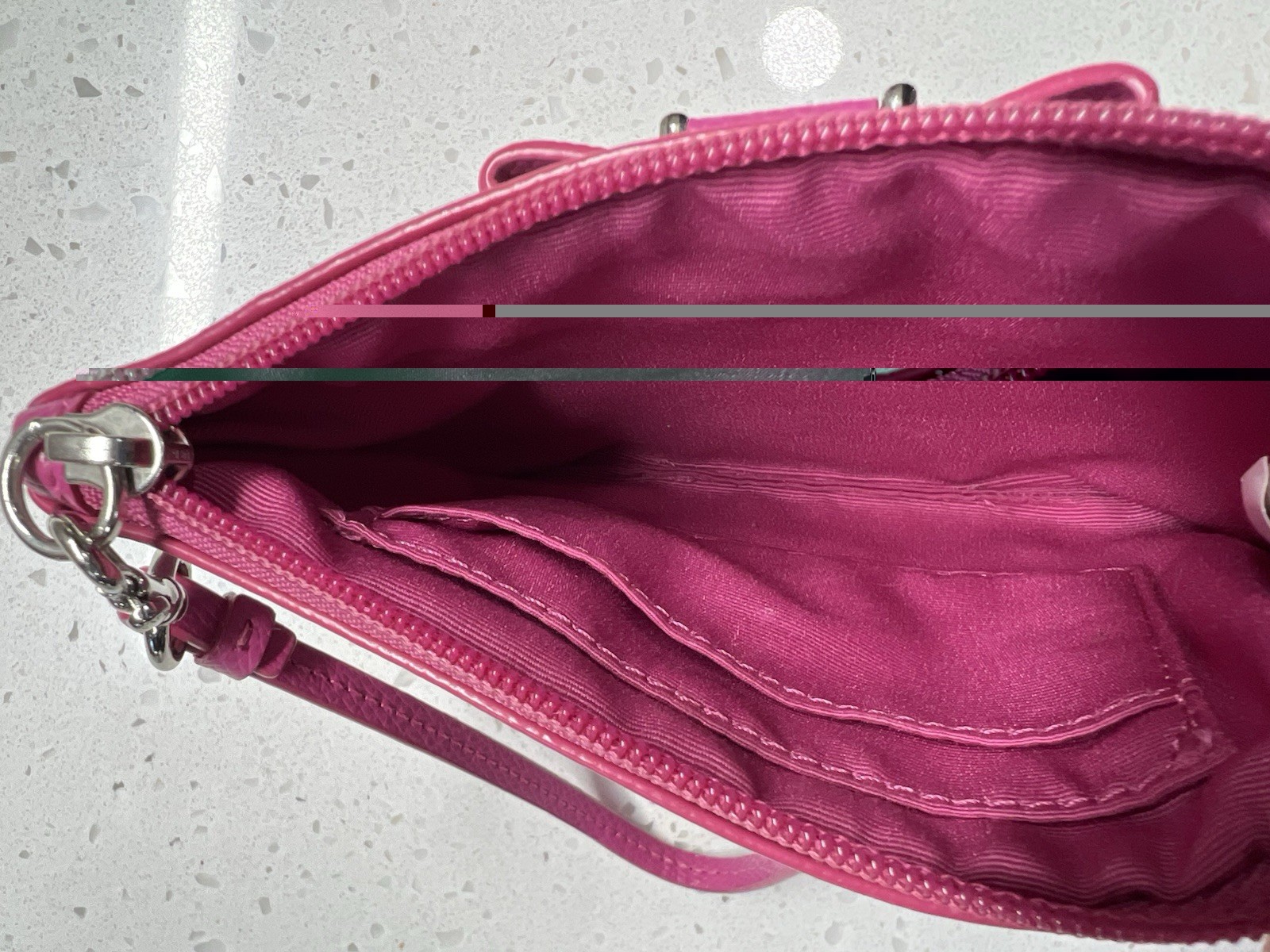 Coach Pink Darcy Bow Wristlet w/ Bow Logo Accents, Lined Inner Pockets