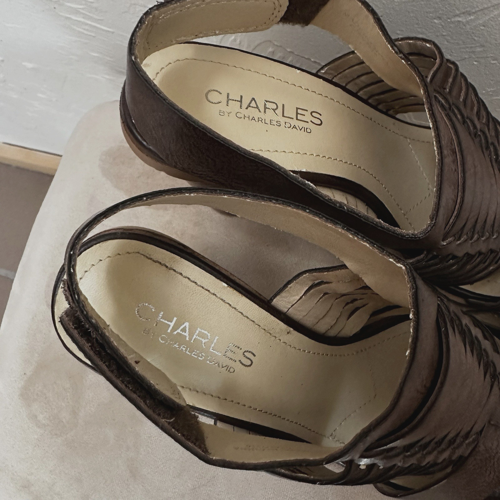 Charles by Charles David JEEZE Brown Leather Slingback Sandal Chunky Heels Sz. 7