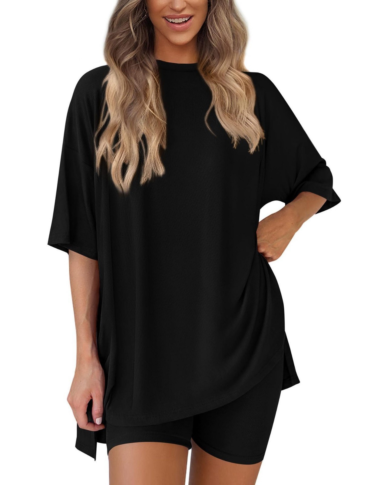 WOMEN Casual Lounge Set Solid Color T-Shirt and Shorts 2 Piece Tracksuit S-3XL