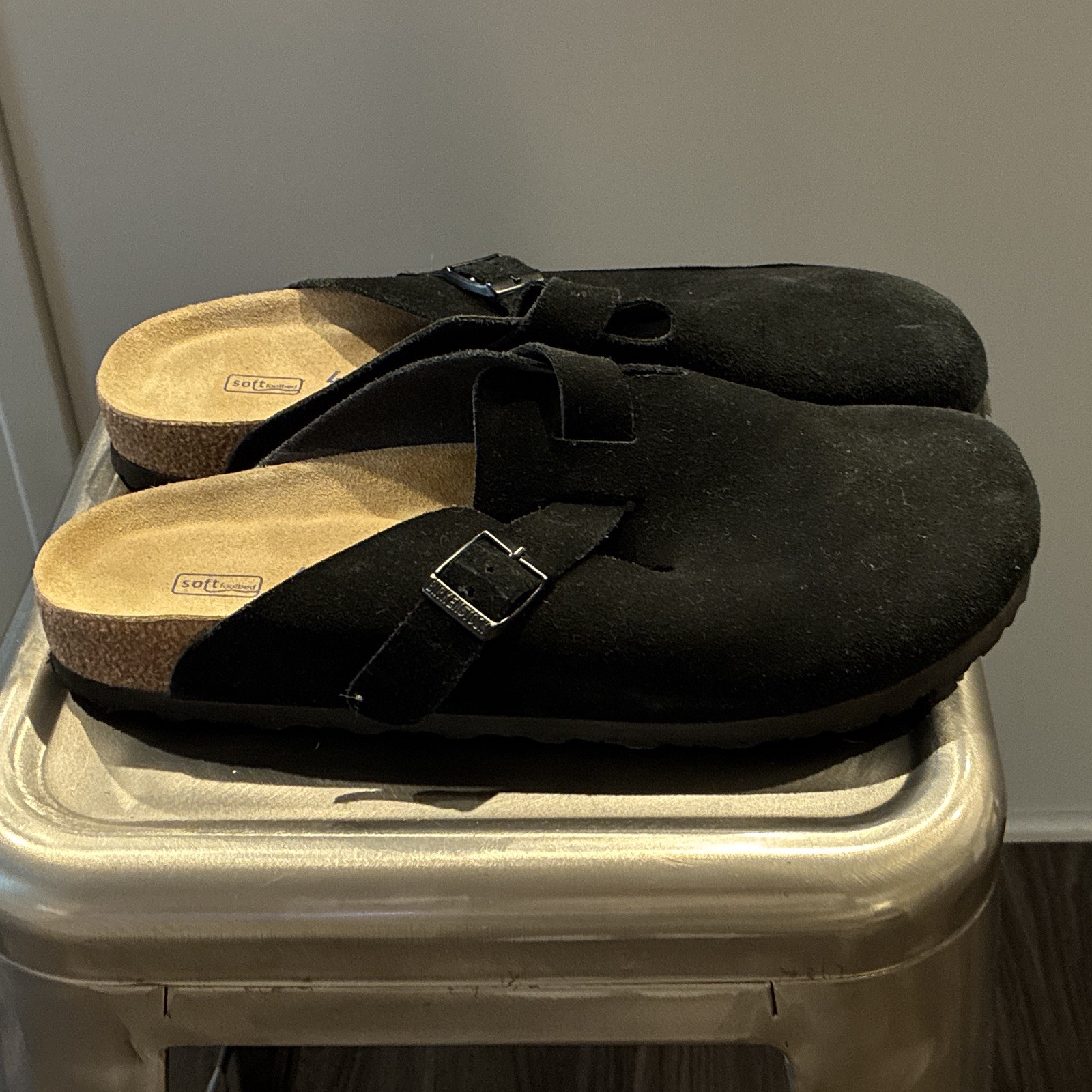 Birkenstock Boston Black Suede Clog Buckle Closed Toe Mens US 11 EU 44