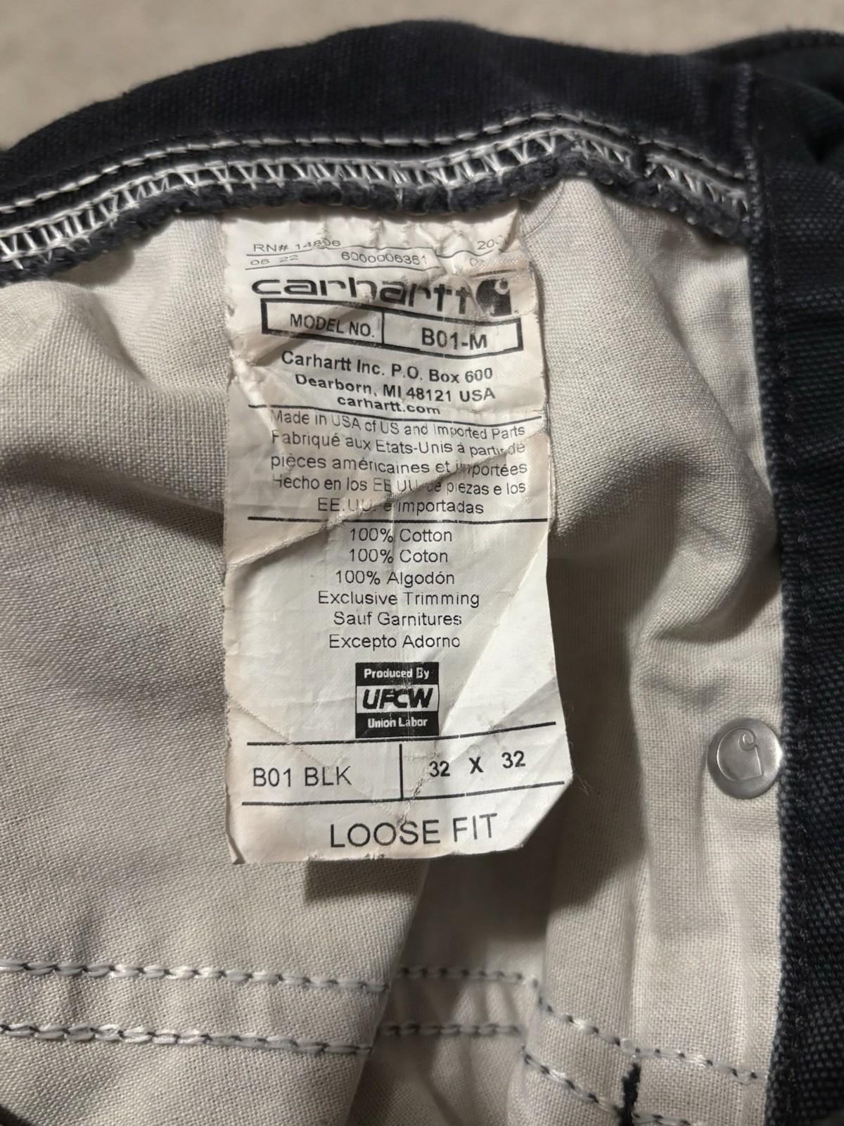 Carhartt Double Knee Duck Canvas Carpenter Pants Made In USA B01-BLK 30 x 30*