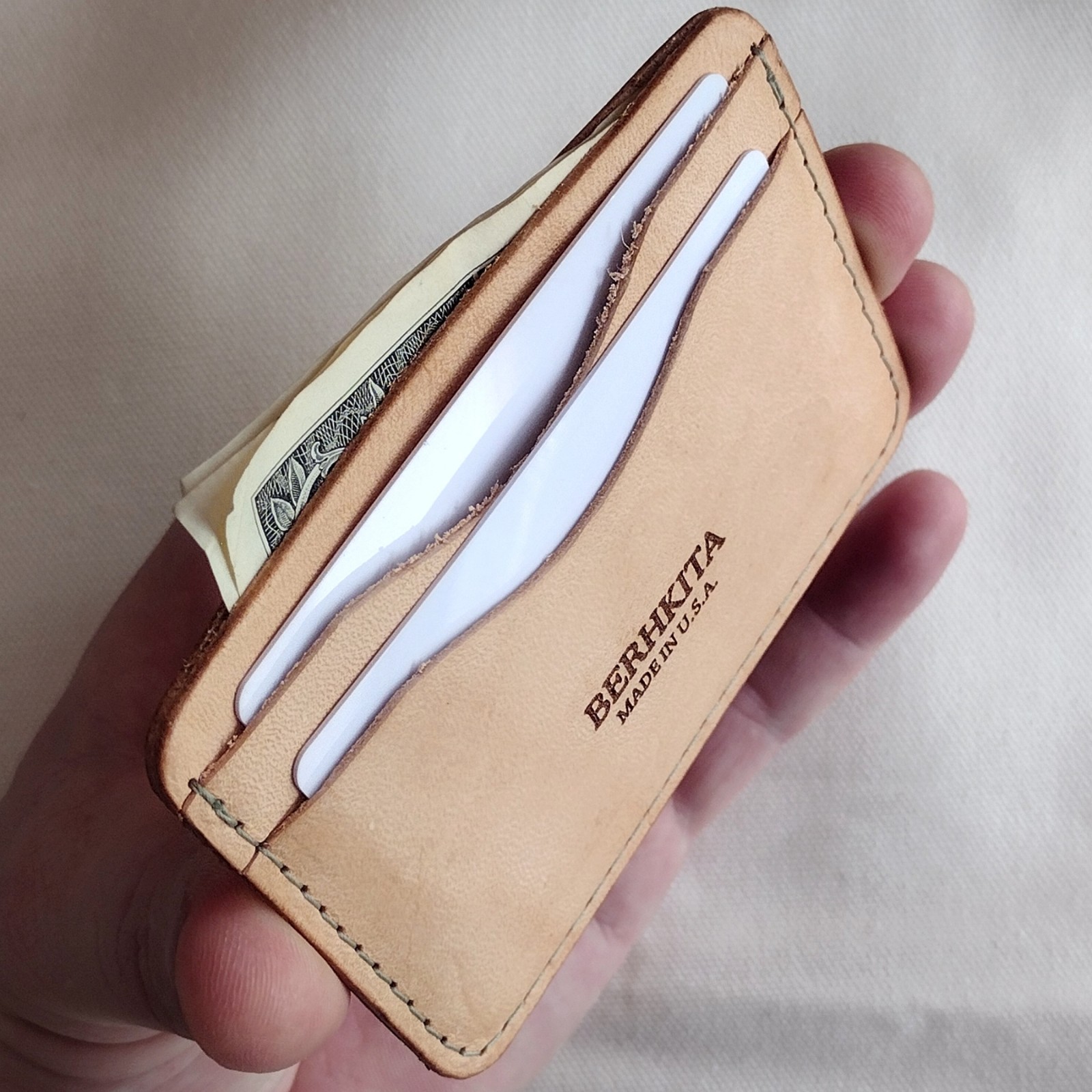 handmade natural veg tan real leather card holder 3 pocket