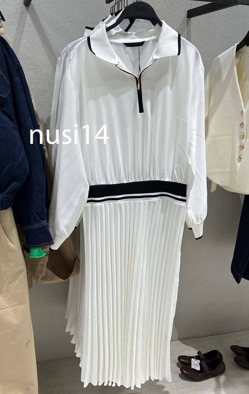 ZARA NEW WOMAN COMBINATION PLEATED MIDI DRESS WHITE XS-XL 5029/135/250