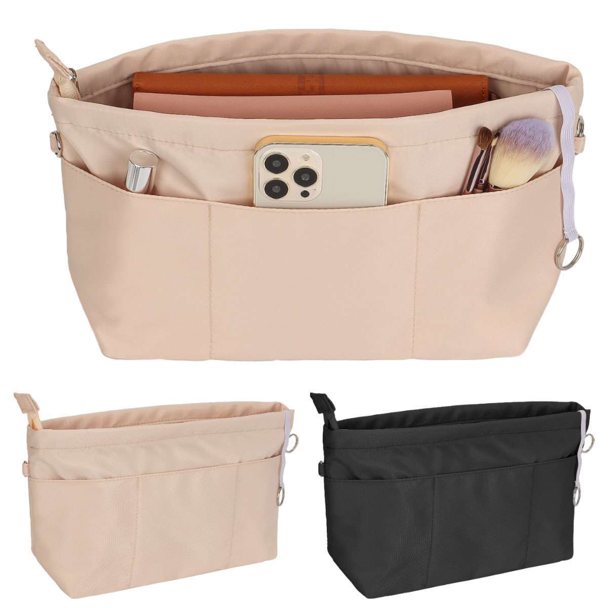 Multi Pockets Purse Organizer Insert with Zipped Top for Tote Bag Handbag Shaper