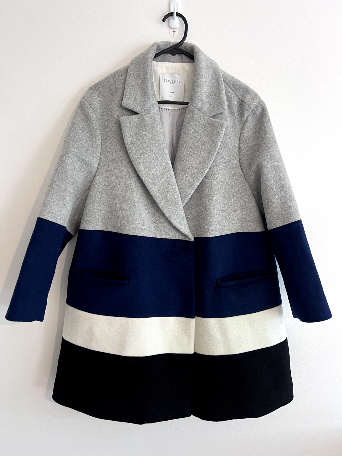 Peacebird Womens Wool Coat Blue, Black and Grey – Size M