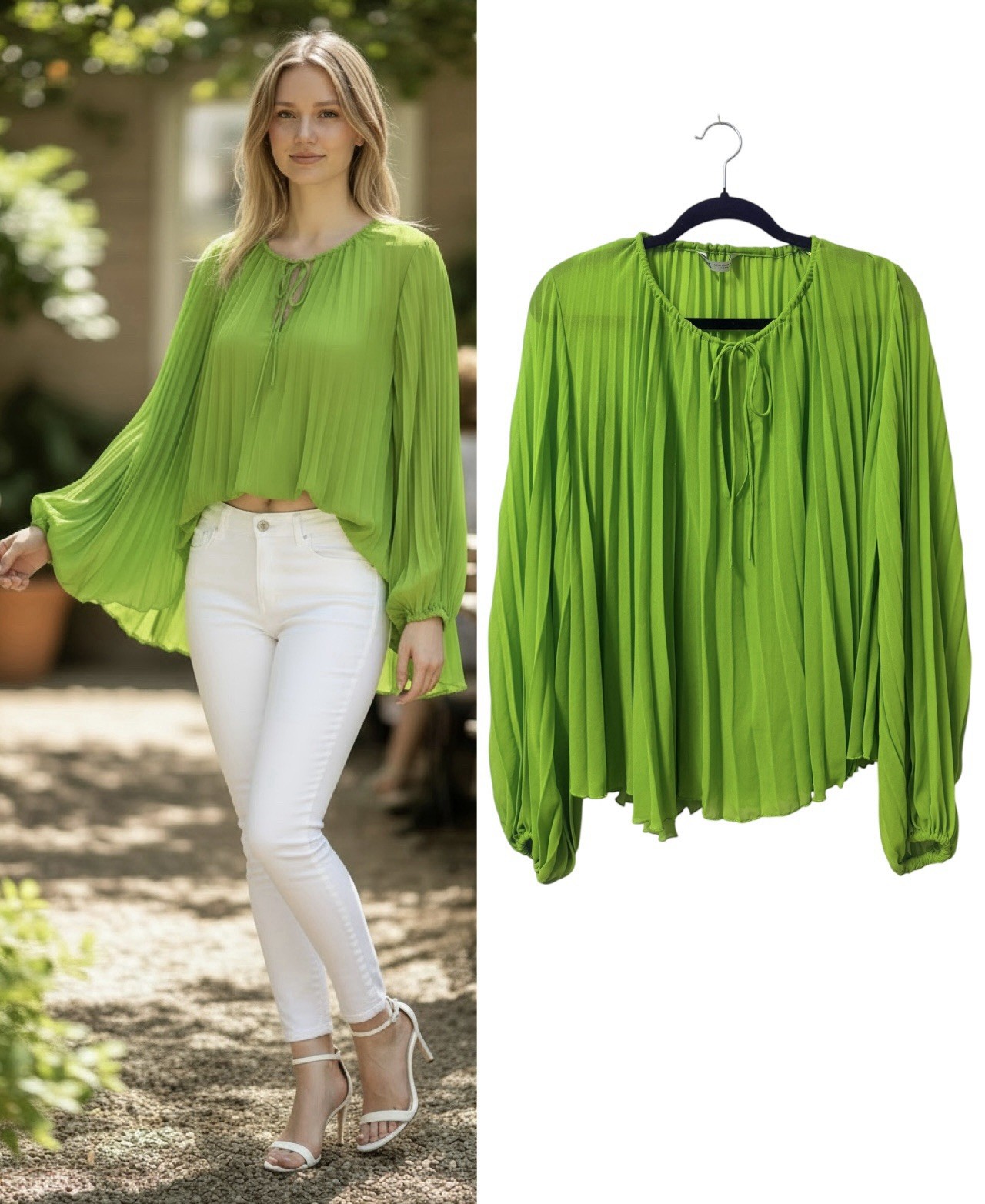 Zara Pleated Sheer Flowy Top Lime Green Size XS (Fits US 6)