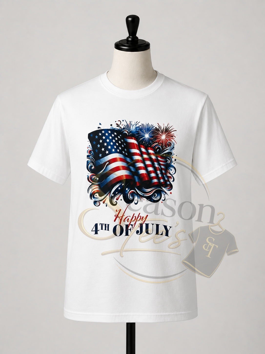 White Cotton 4th of July USA Patriotic Graphic Print Crew Neck T-Shirt XL