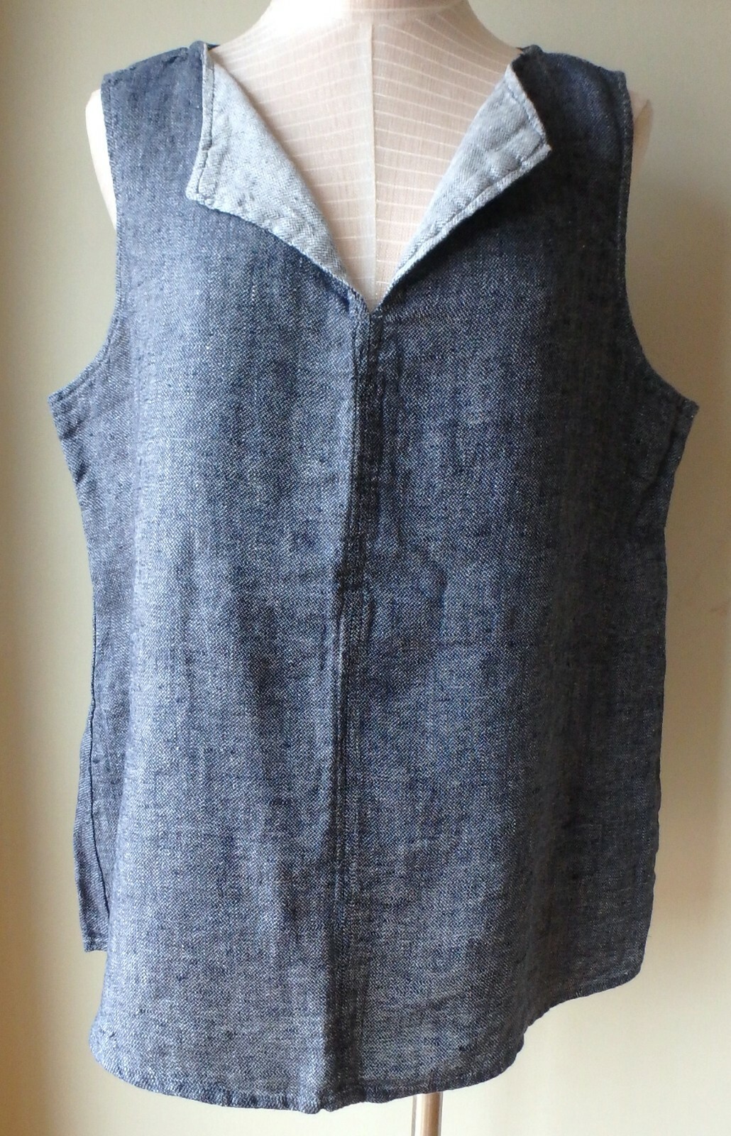 FLAX Designs Linen Tank L NWOT Collared Tank MIDNIGHT MELANGE