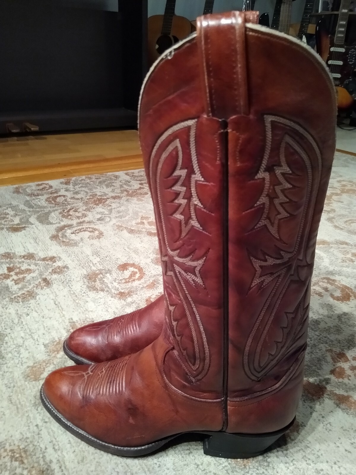 TONY LAMA BROWN MARBLED LEATHER ROUND TOE COWBOY WORK BOOTS #C8223 MEN’S 8E