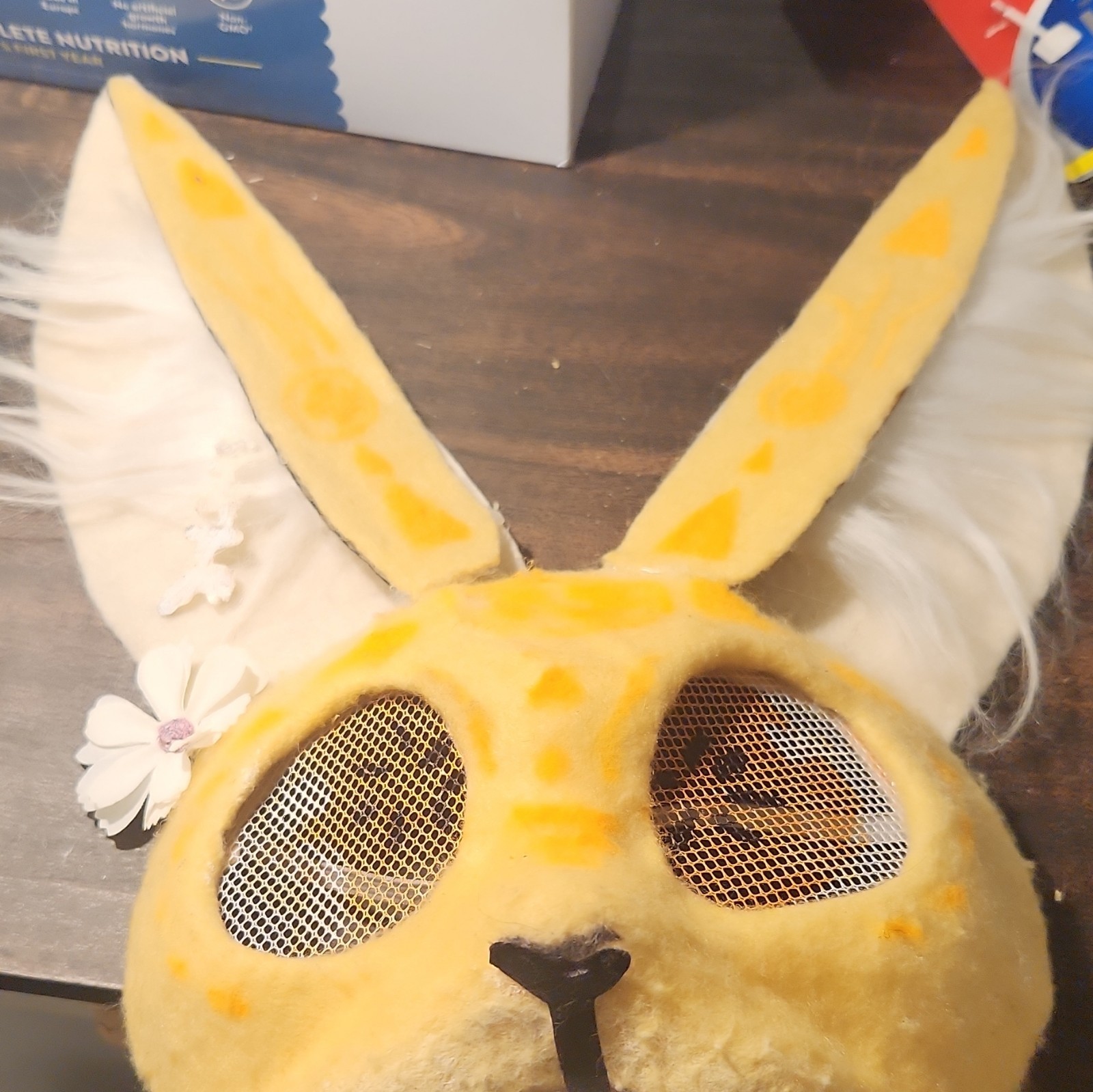 Handmade Animal Costume Face Mask Adjustable Yellow/White One Size