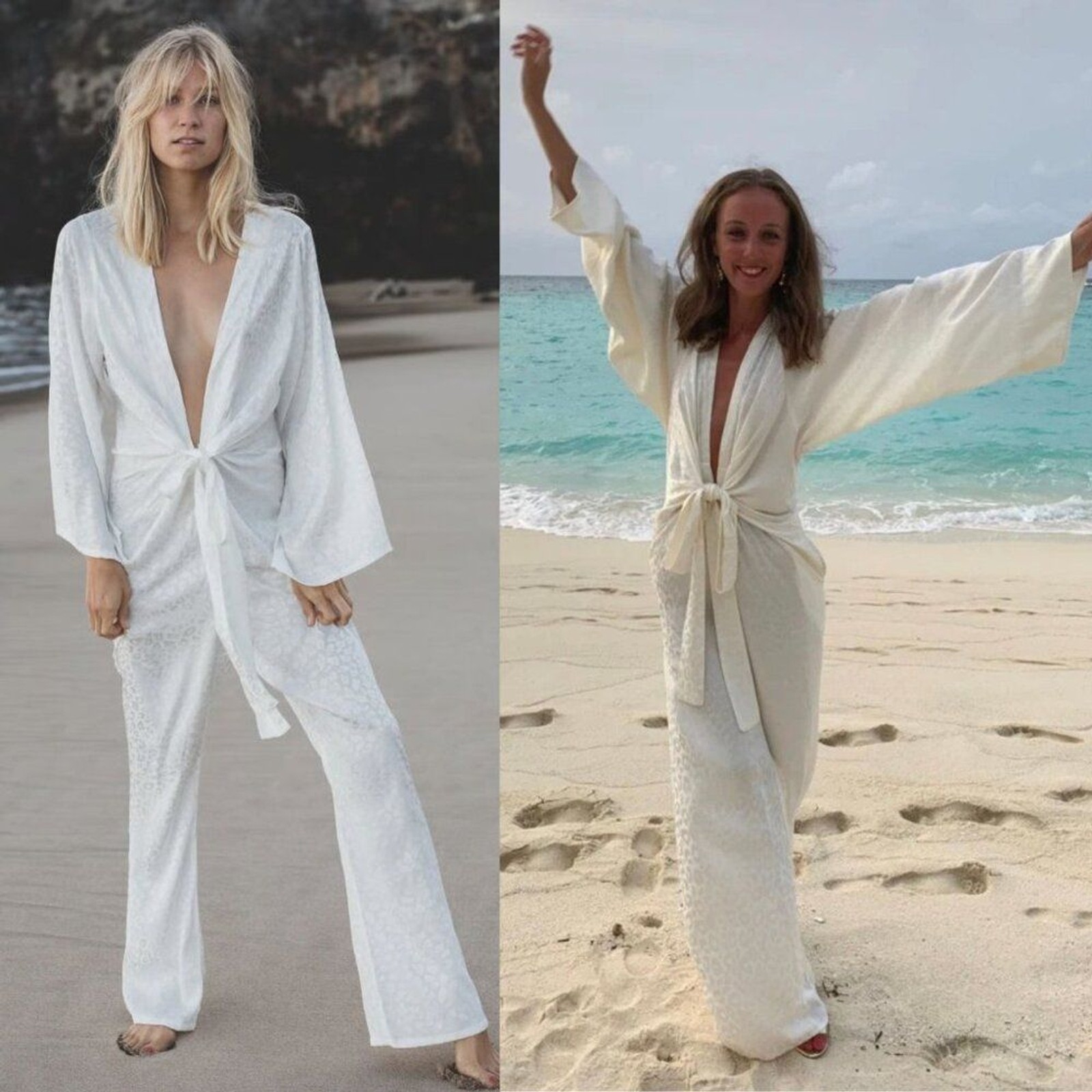 Rat & Boa Bianco Kimono Jumpsuit Satin White Animal Print Wide Leg Size XS