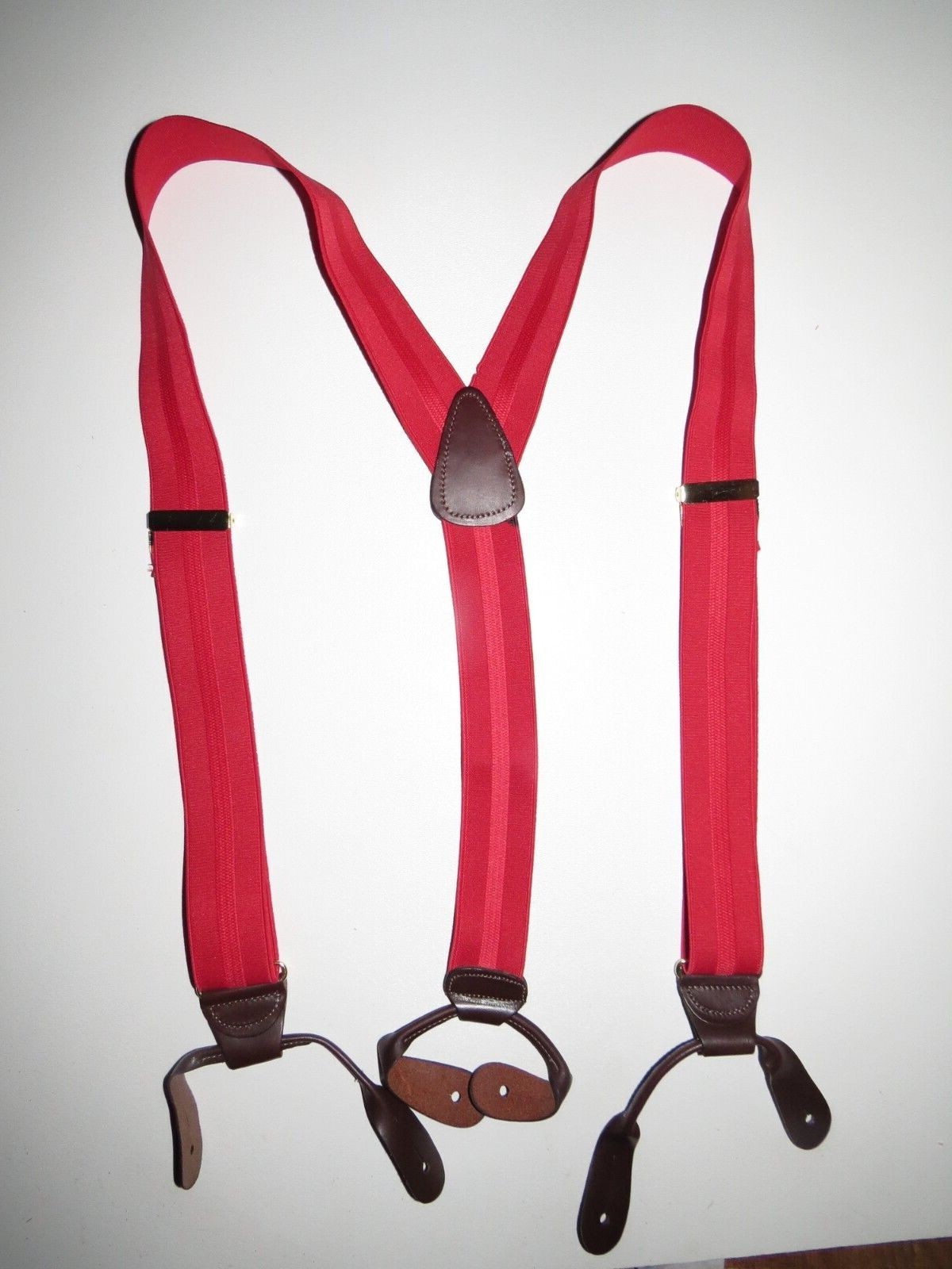 Men’s Suspenders, Y Style Hi Lite Grey Stripes, Button On with Leather Ears, USA