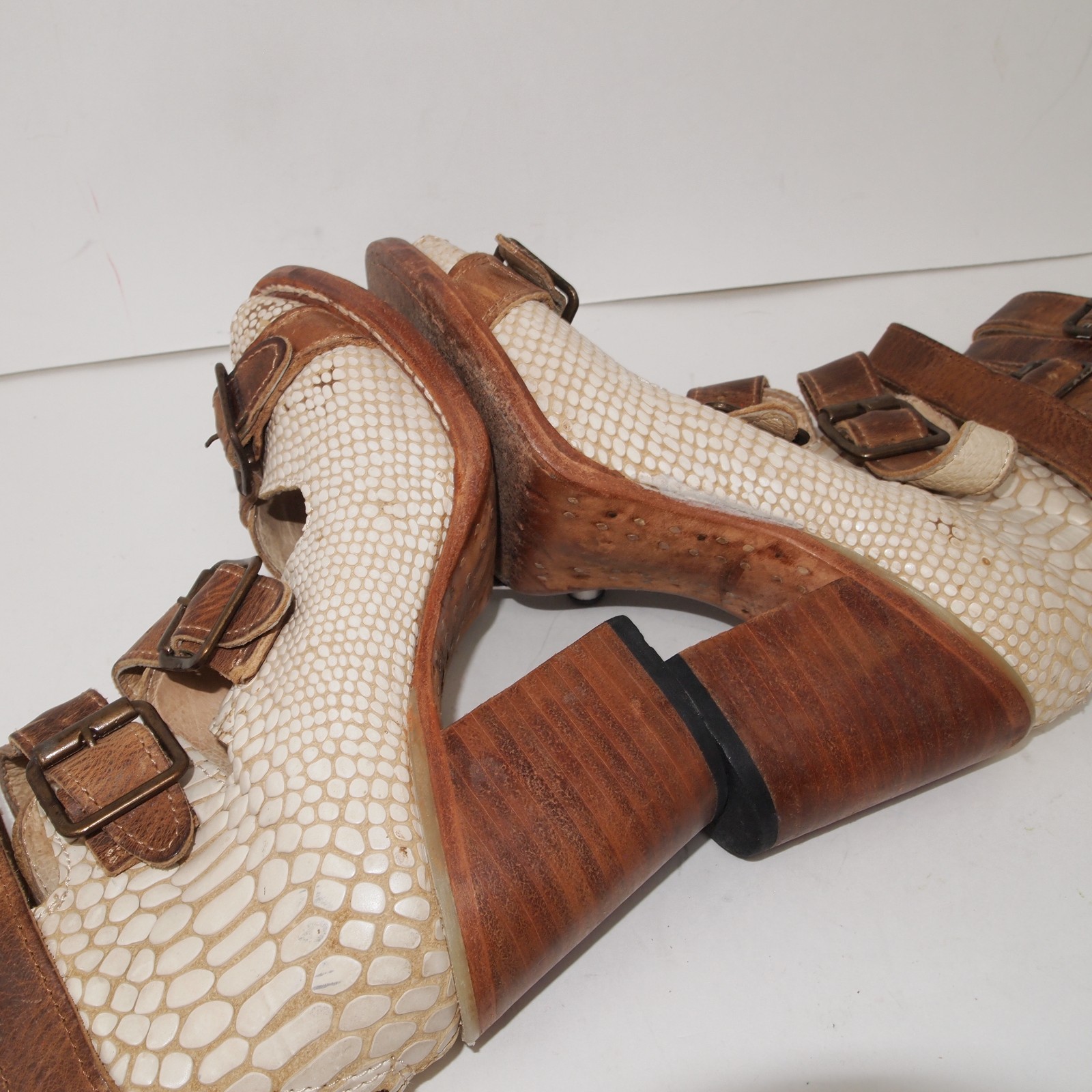Freebird Steven BOND Womens 7 Leather Block Heel Gladiator Sandals Boots Snake
