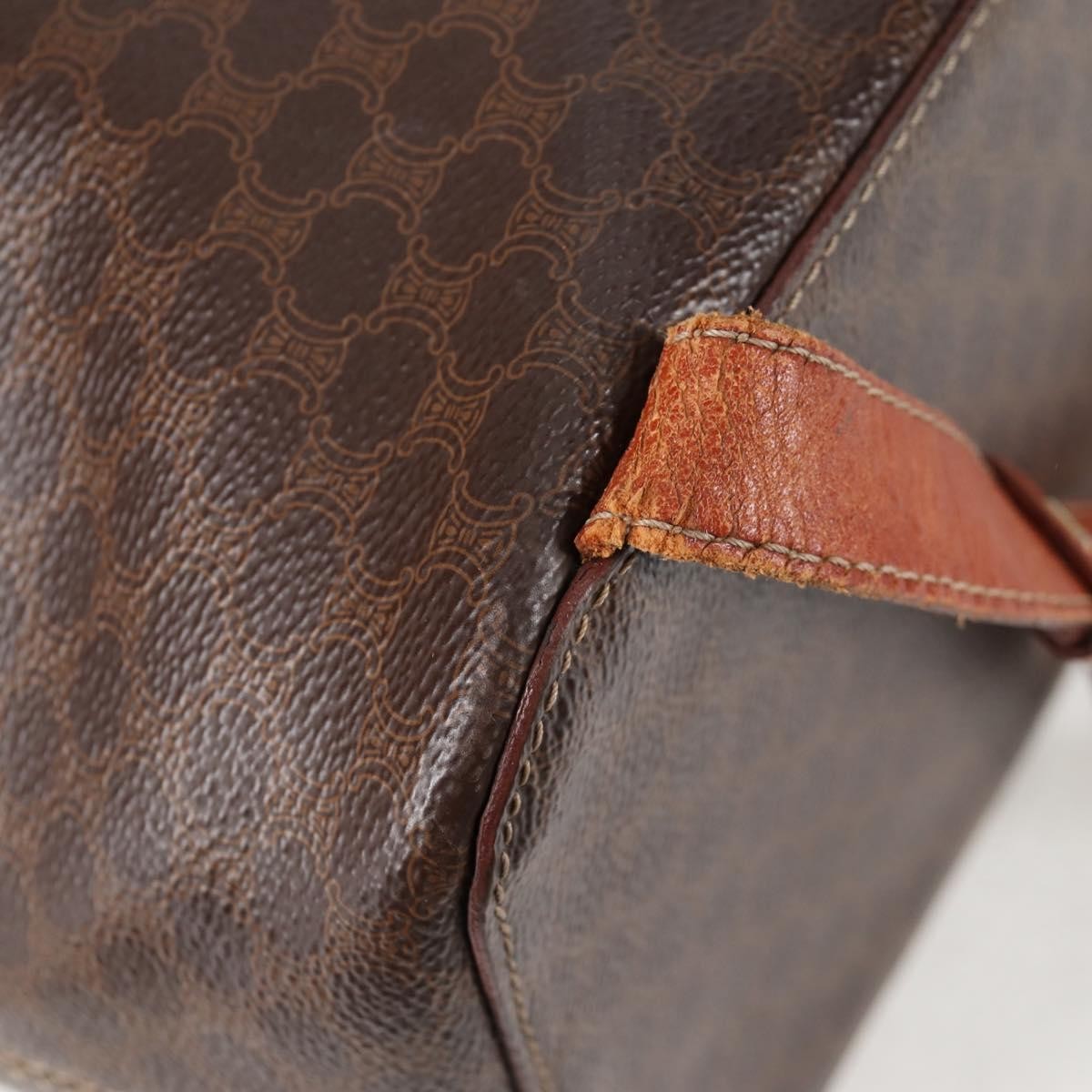 CELINE Macadam Canvas Backpack PVC Leather Brown Gold Auth 133049