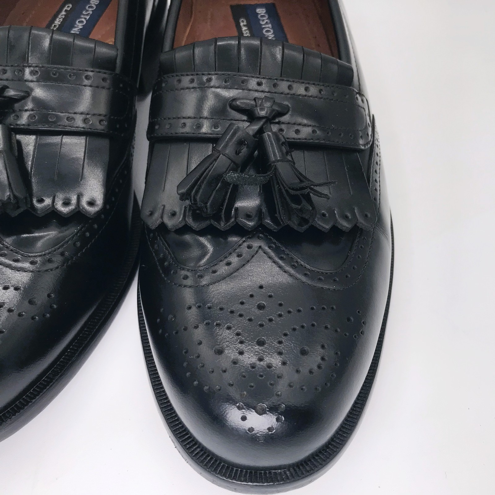 Bostonian Classics First Flex Black Leather Wingtip Tassel Loafers Mens Sz 8.5 M