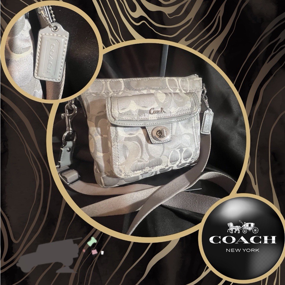 VTG COACH Penelope Signature Swingpack Crossbody~Ivory/Gray W/Silver Hardware