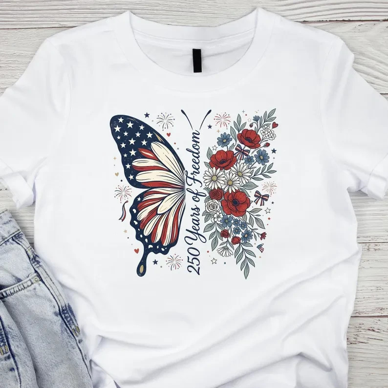 Patriotic Butterfly Shirt America 250th Anniversary 1776 2026 T-Shirt | S to 5XL