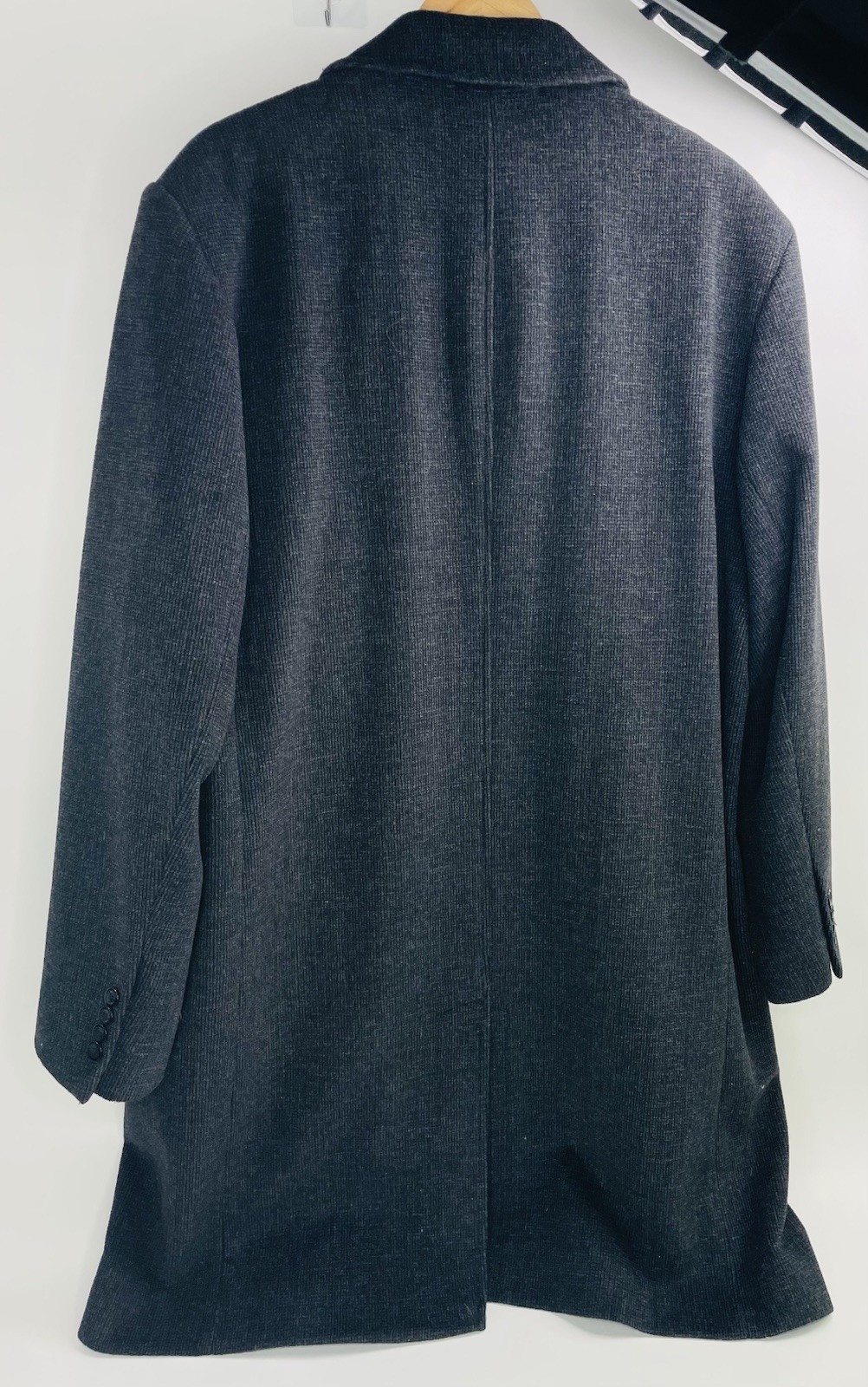 London Fog Mens Wool Coat 44L Trench Coat Dark Grey Double Breasted USA