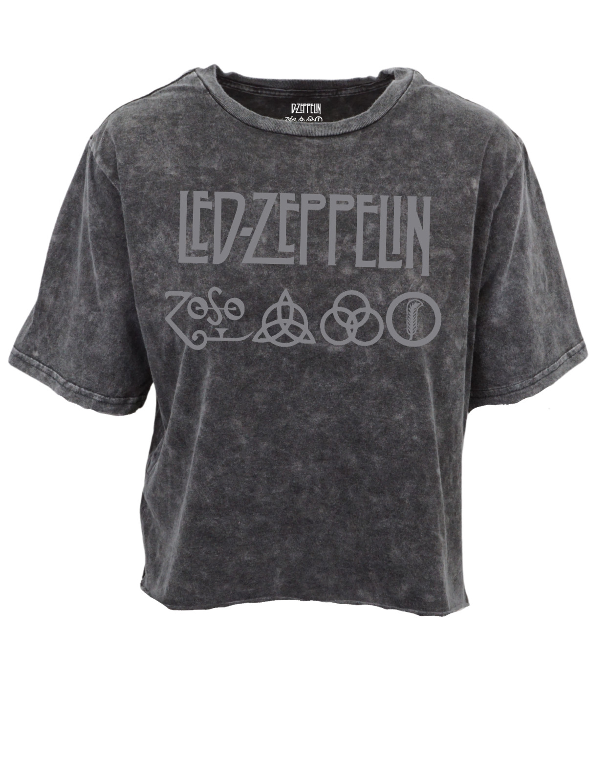 LED ZEPPELIN ZOSO VINTAGE WASH RAW HEM CROP WOMENS T SHIRT