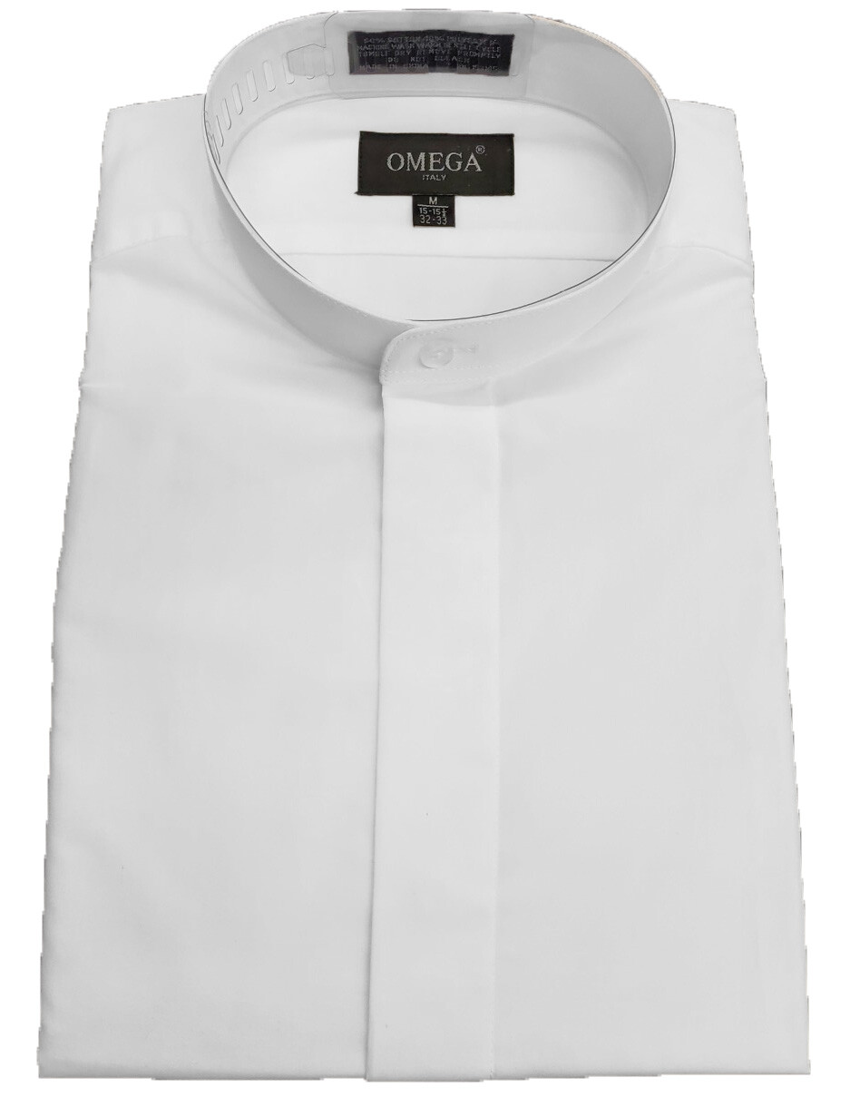 Men’s mandarin collar(banded collar) White dress Shirt, non pleat