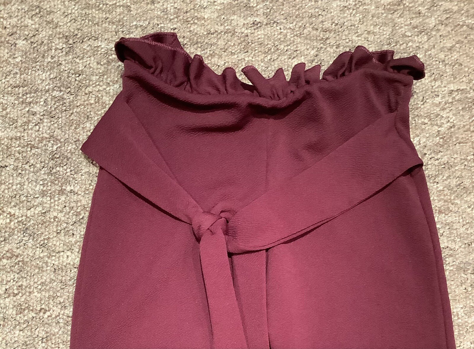 PRETTY LITTLE THING BURGUNDY COMFY FRILLED ELASTICATED STRETCH TROUSERS SIZE 6