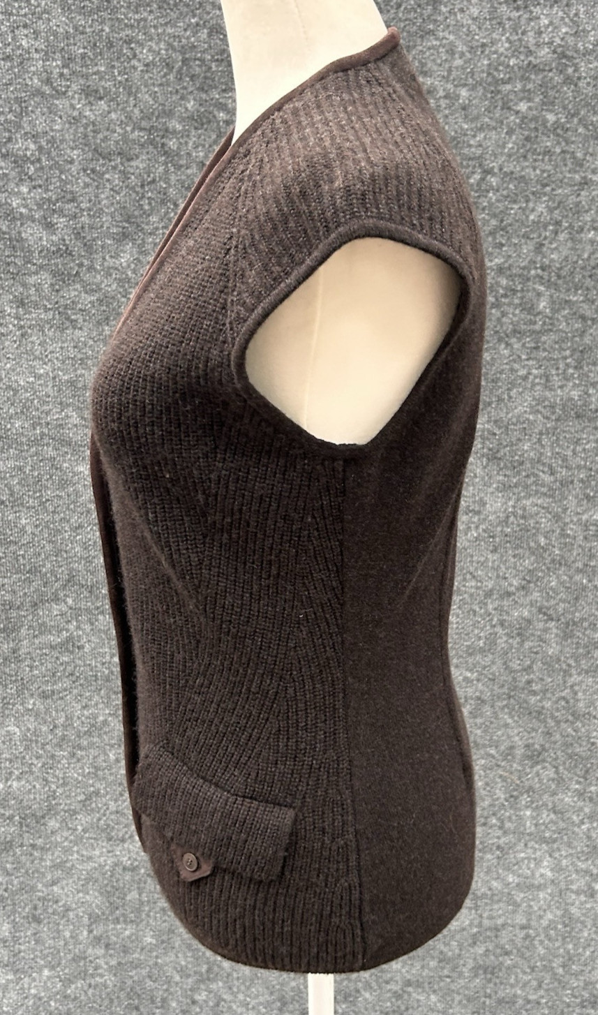 LORO PIANA Italy 100% Cashmere & Suede Goatskin Dark Brown Sweater Vest 40 Small