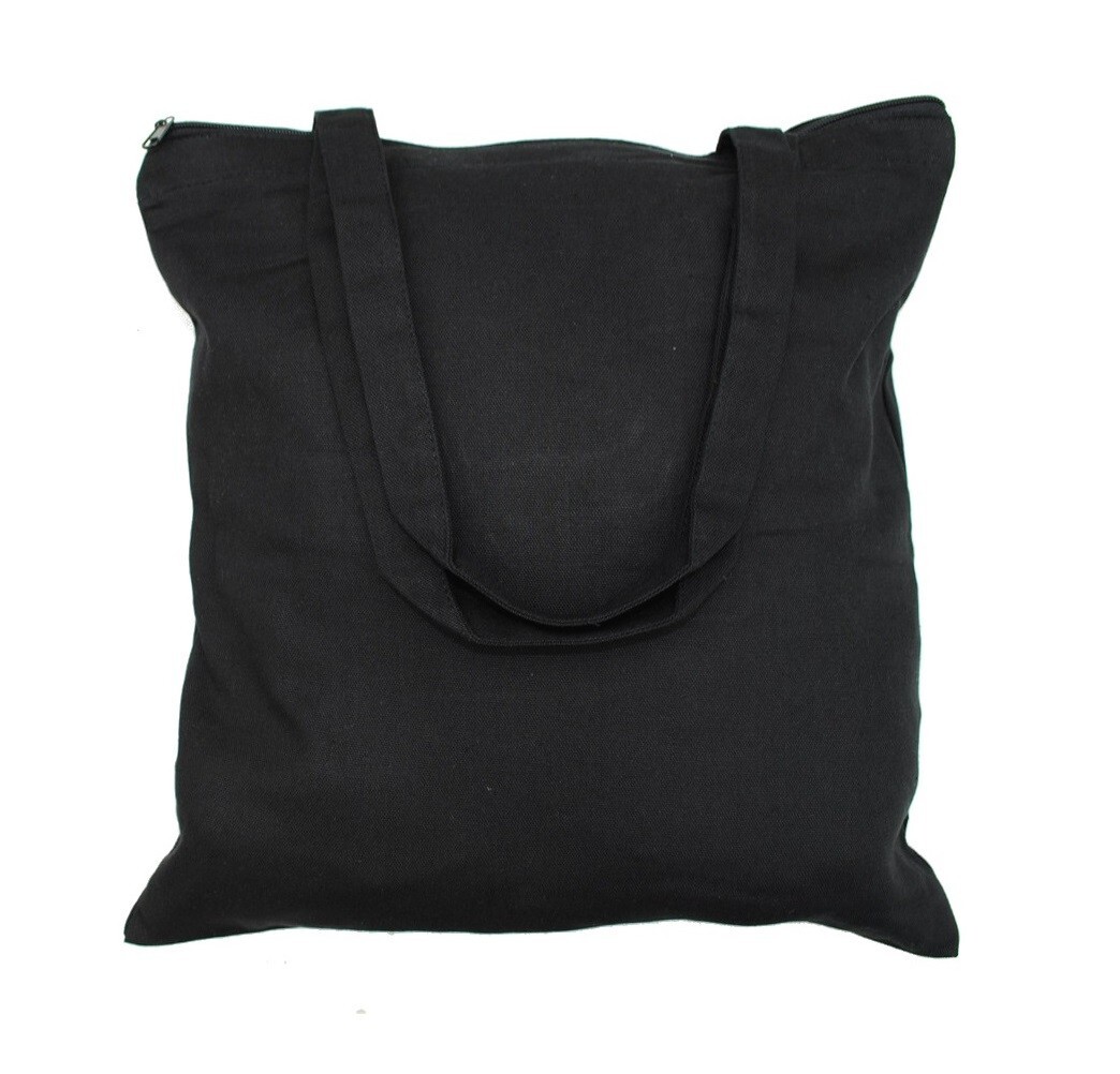 10 Bulk 15×16″ Heavy Zippered Black Cotton Canvas Tote Bags – Free Shipping