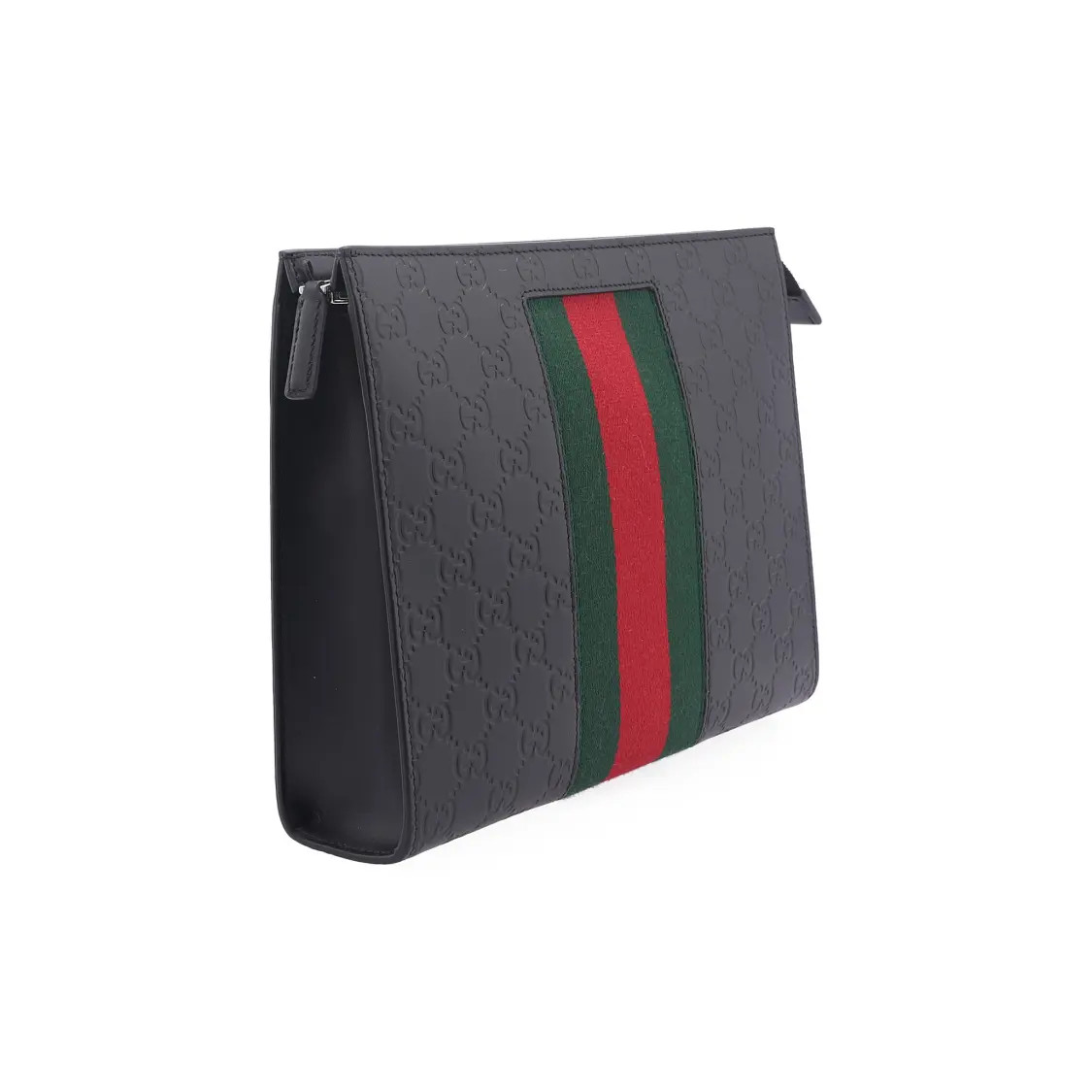 Gucci Vintage Logo Embossed Striped Ribbon Leather Handbag Men’s 10.2×2.3×7.8 in