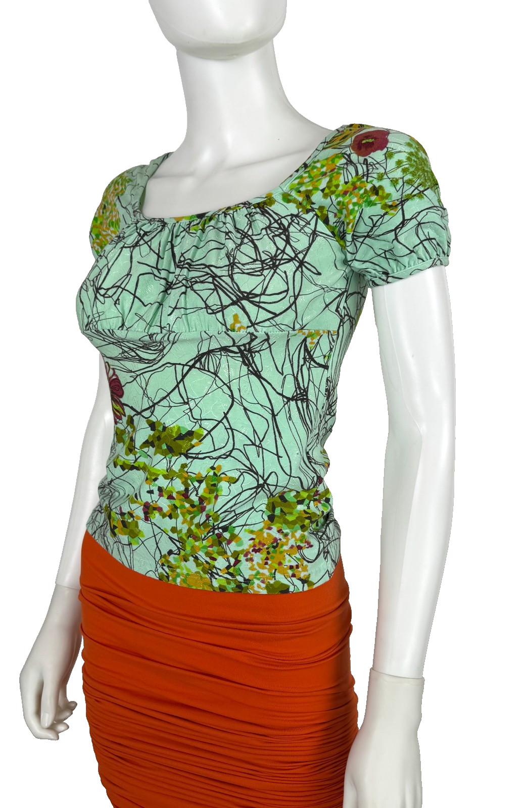 Christian Lacroix Bazar Green Print Stretch Cotton Top Blouse 4 US 40 IT S Auth