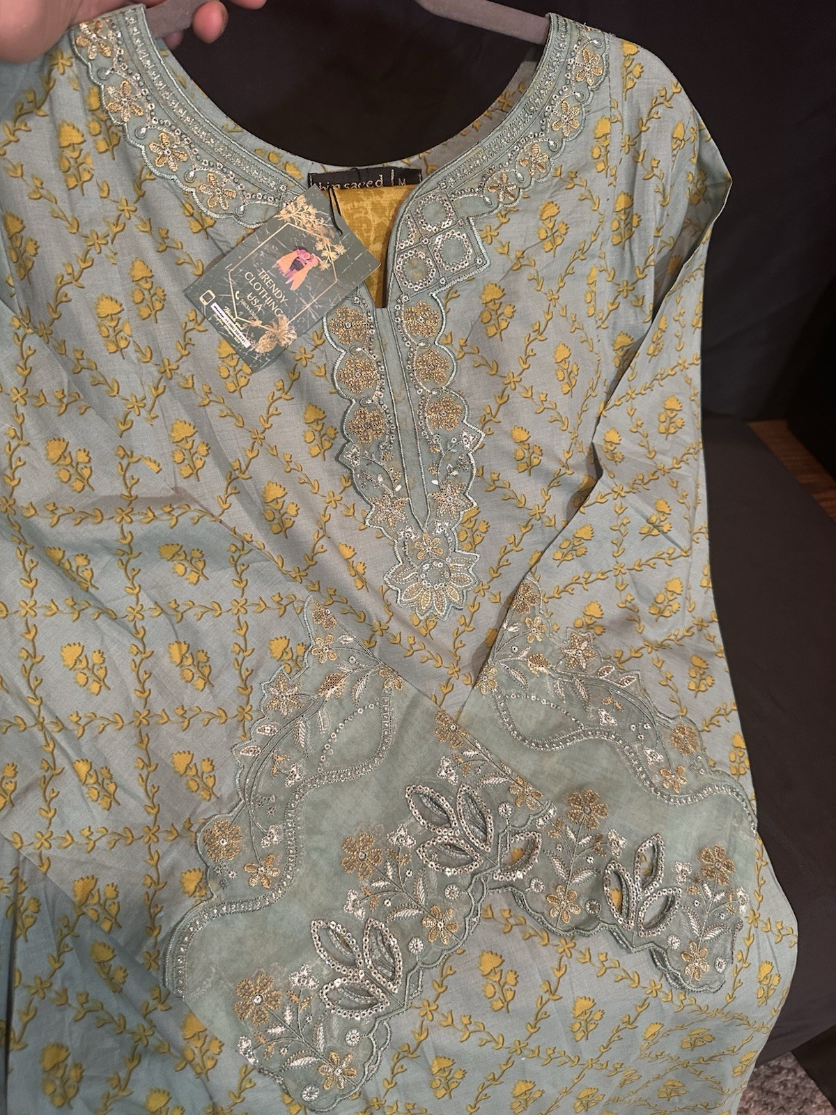 Bin Saeed Lawn Cotton 3 Pc Suit-premium Cut Work Emb- Aline Style-M & L – $44
