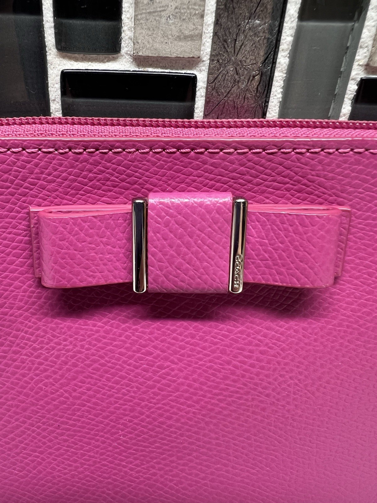 Coach Pink Darcy Bow Wristlet w/ Bow Logo Accents, Lined Inner Pockets