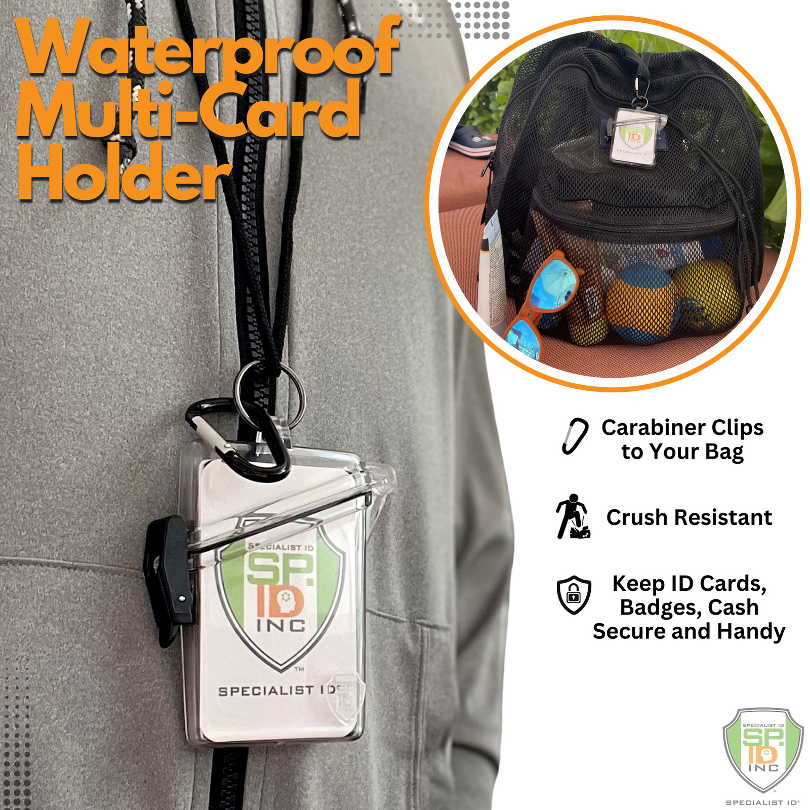 Waterproof Badge Holder Case with Lanyard & Carabiner Clip for Cruise and Travel