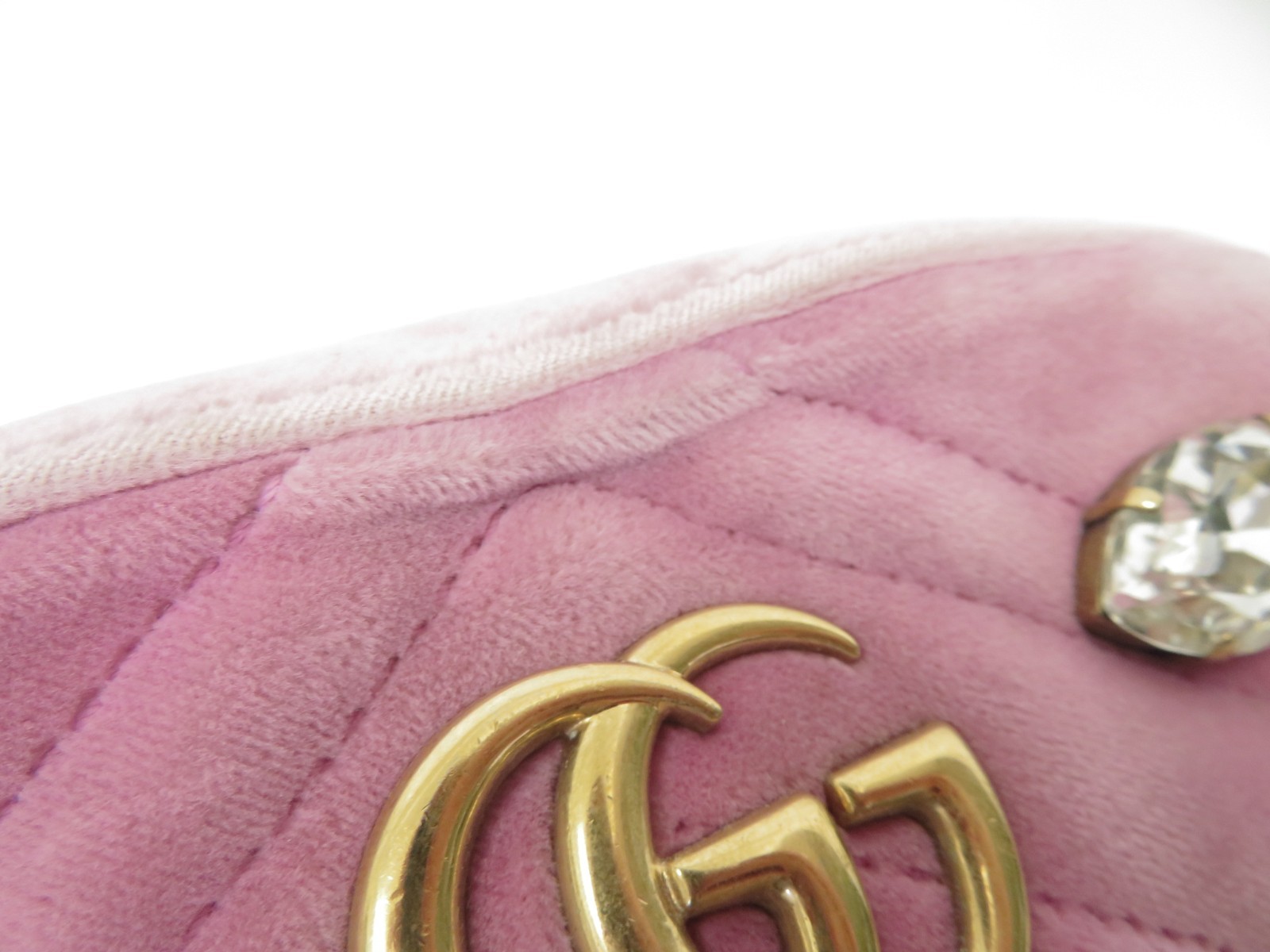 Authentic Gucci GG Marmont V Stitch Velvet Chain Shoulder Bag I#51036