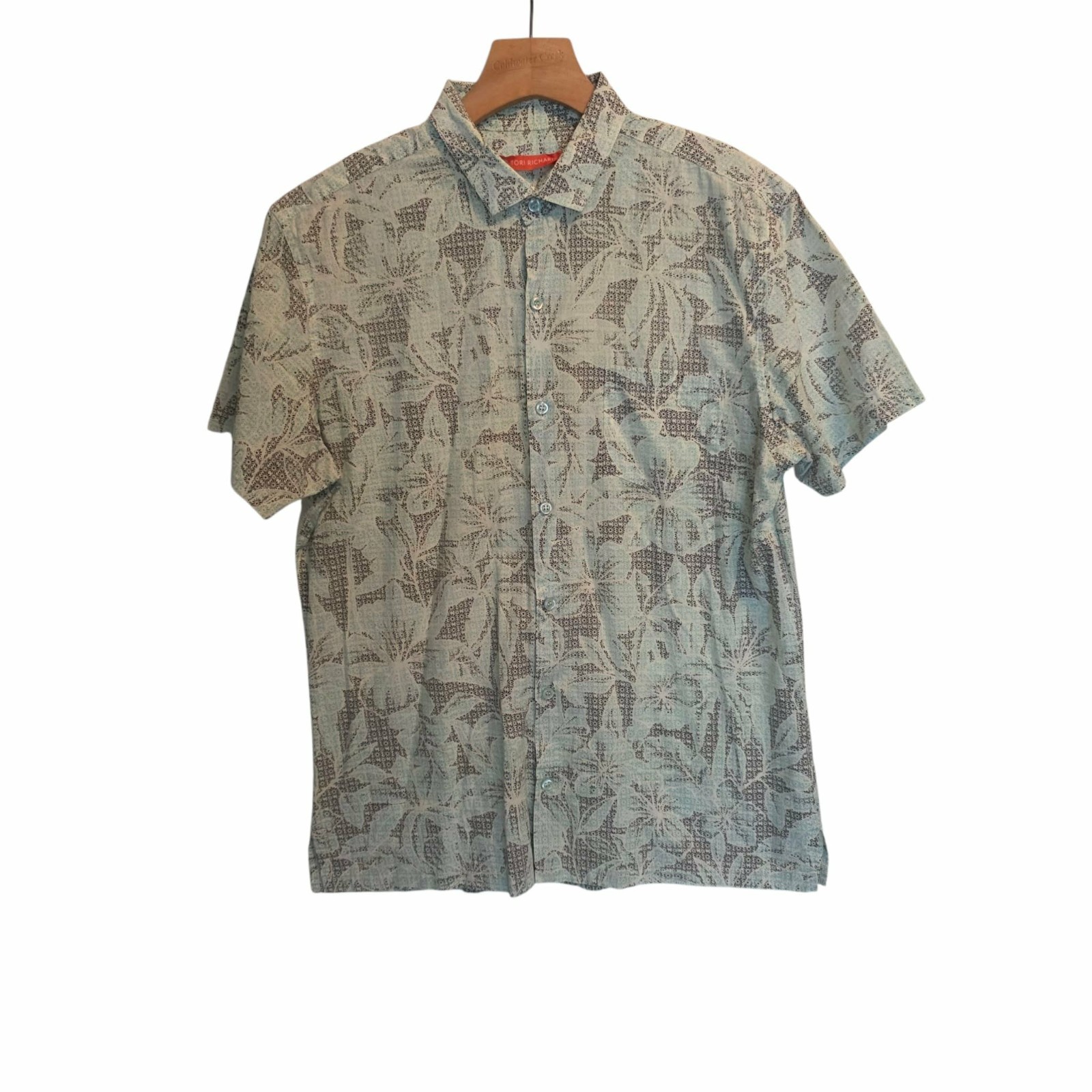 Tori Richard Hawaiian Shirt Tropical Floral Cruise Blue Cotton Lawn Mens Medium