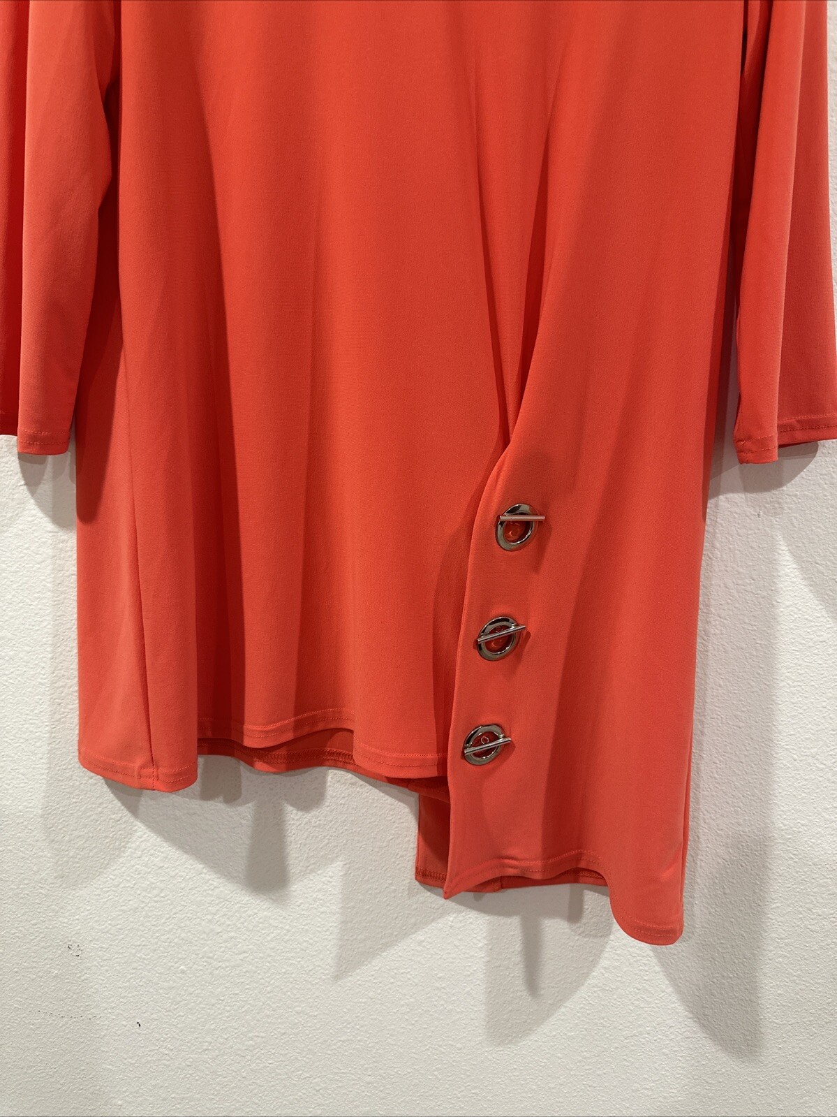 EUC Joseph Ribkoff Blouse Womens 10 Stretch V Neck Asymmetric Three Ring Detail