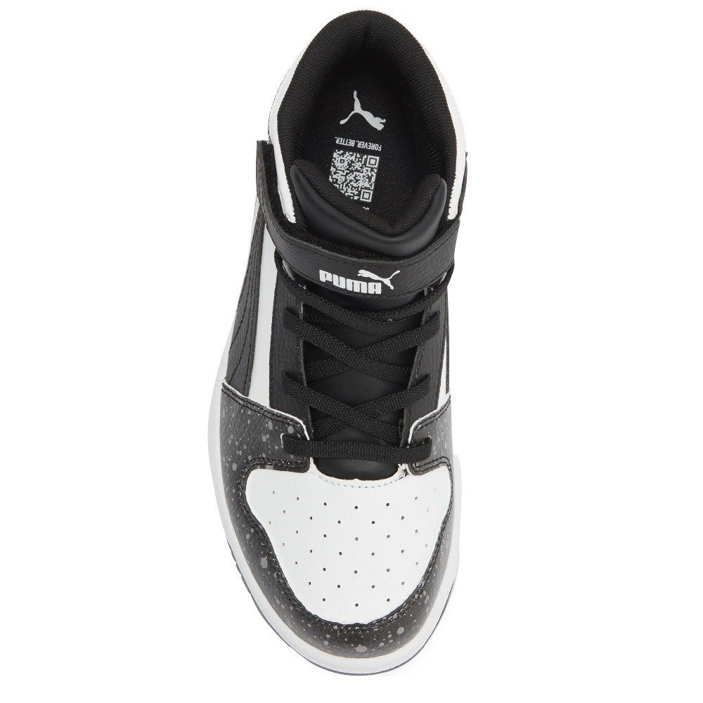 Little Kid’s Puma Rebound Layup AOP Splat V PS Blk-Wht-Gray (407814 01)