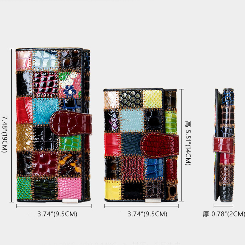 100% Genuine Leather Colorful Blocks Patchwork Clutch Women’s Long/Short Wallet