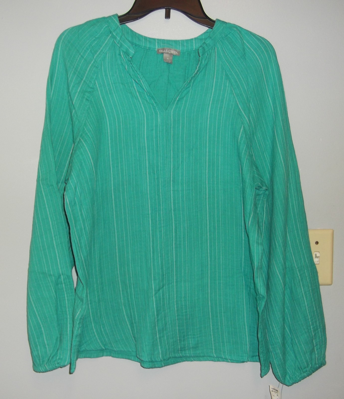 Women’s Falls Creek Green/Gray Stripe V-Neck Smocked Back Sz. Small NWTS