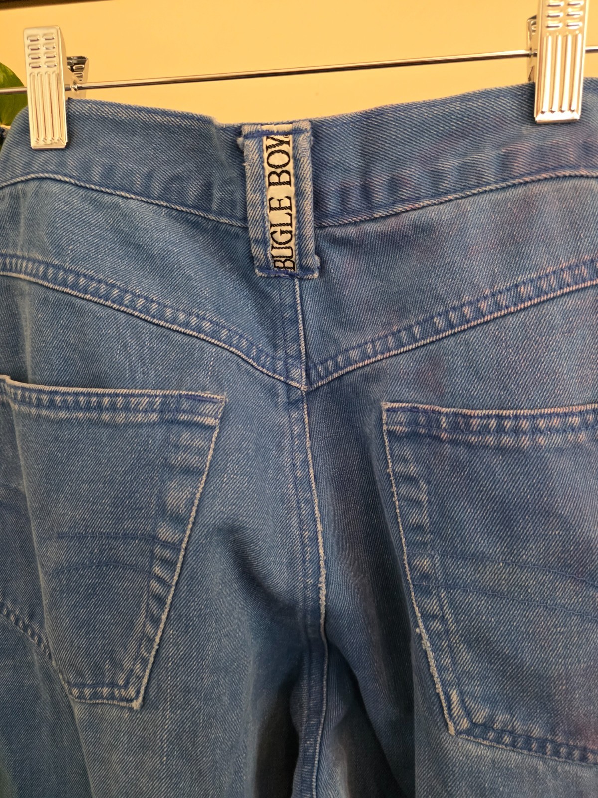 Vintage Bugle Boy 100% Cotton Jeans 32×30 Blue High Rise Tapered Mom Made HK
