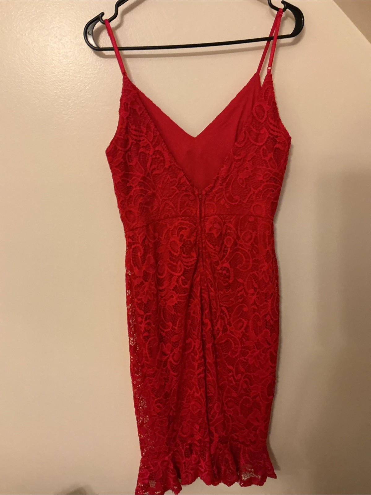 Emerald sundae Red Lace Lined Dress With Built-in Soft Cup Bra Size M