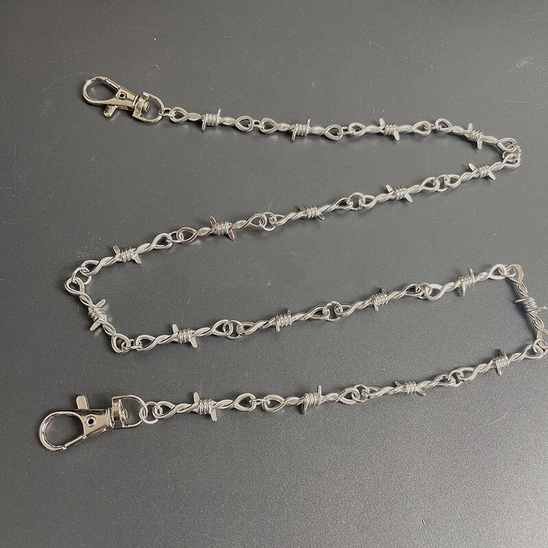Style 22″ Silver Chrome Barb Wire Knot Biker Trucker Jean Wallet Key Chain