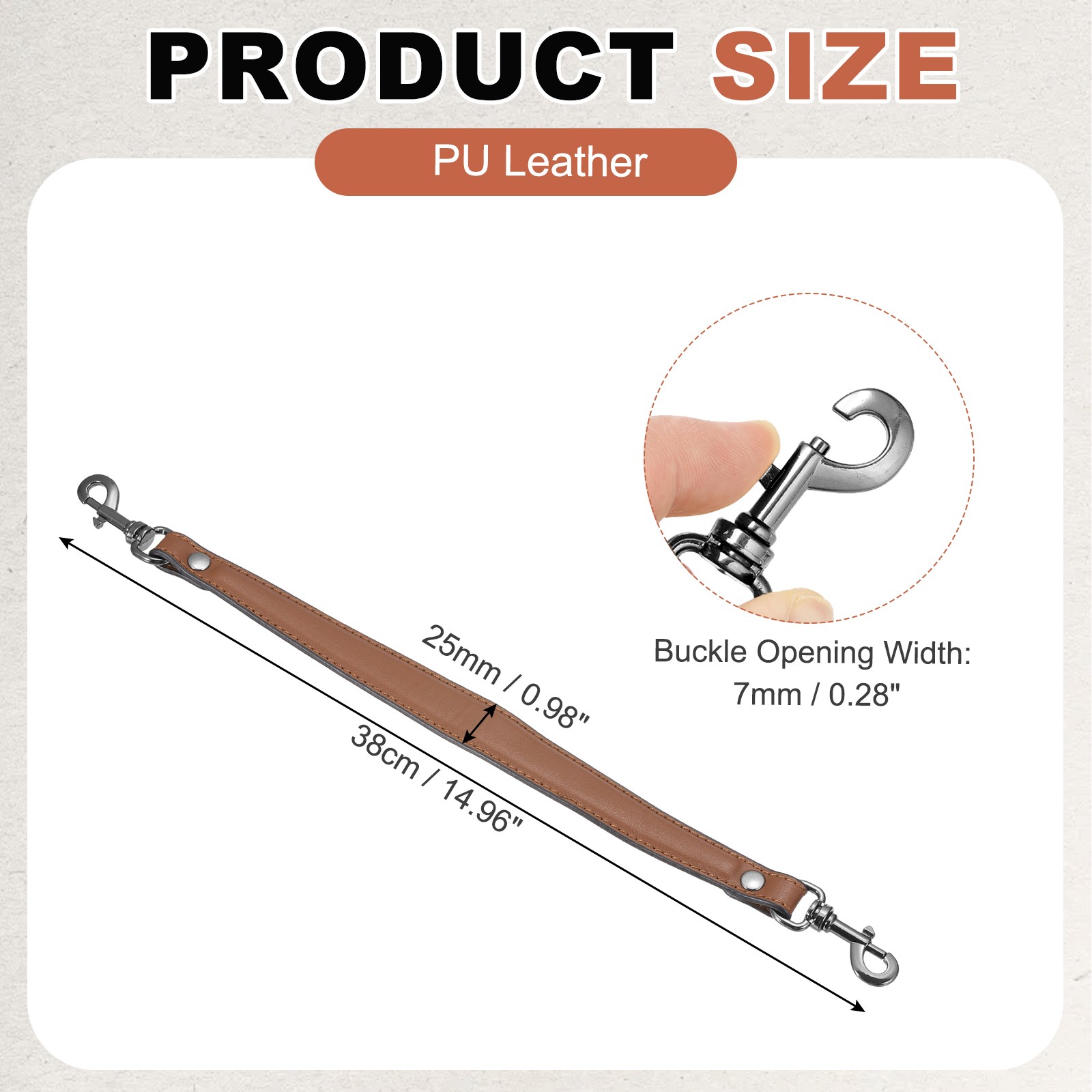 15 Inch Leather Purse Strap 1 Inch Short Handle Bag Strap Brown/Metallic Black
