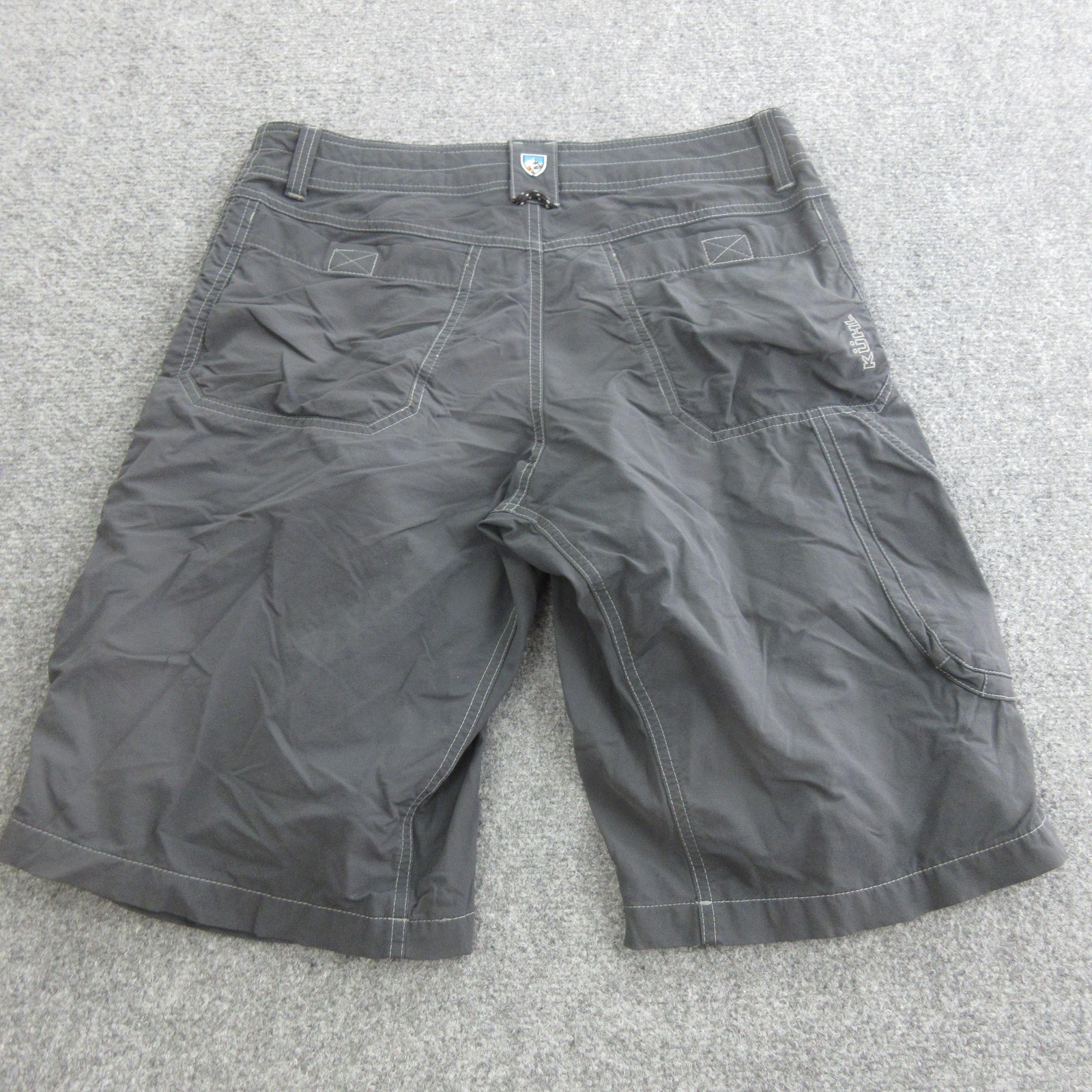 Kuhl Cargo Shorts Mens 33 Gray Microfiber Hiking Travel Pockets 12 Inseam