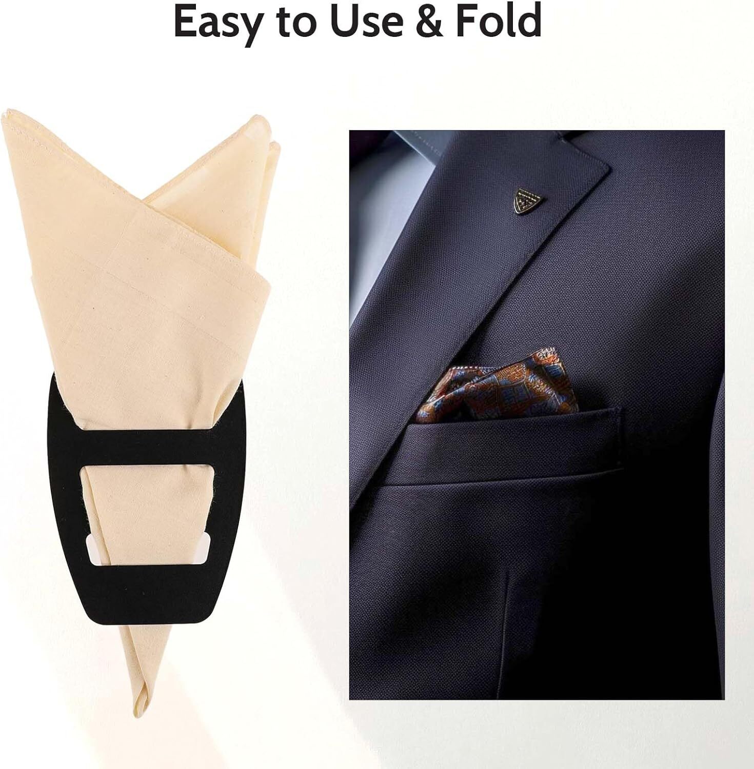 2 Pack Pocket Square Holder for Men, Prefolded Silk Scarf for Suits & Tuxedos