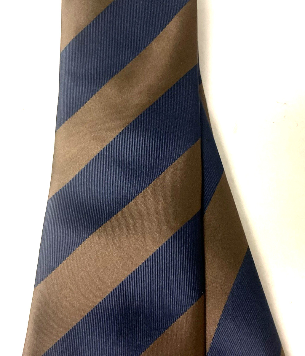 Puccini Men’s 58 in Microfiber Navy Blue Brown Diagonal Striped Classic Necktie