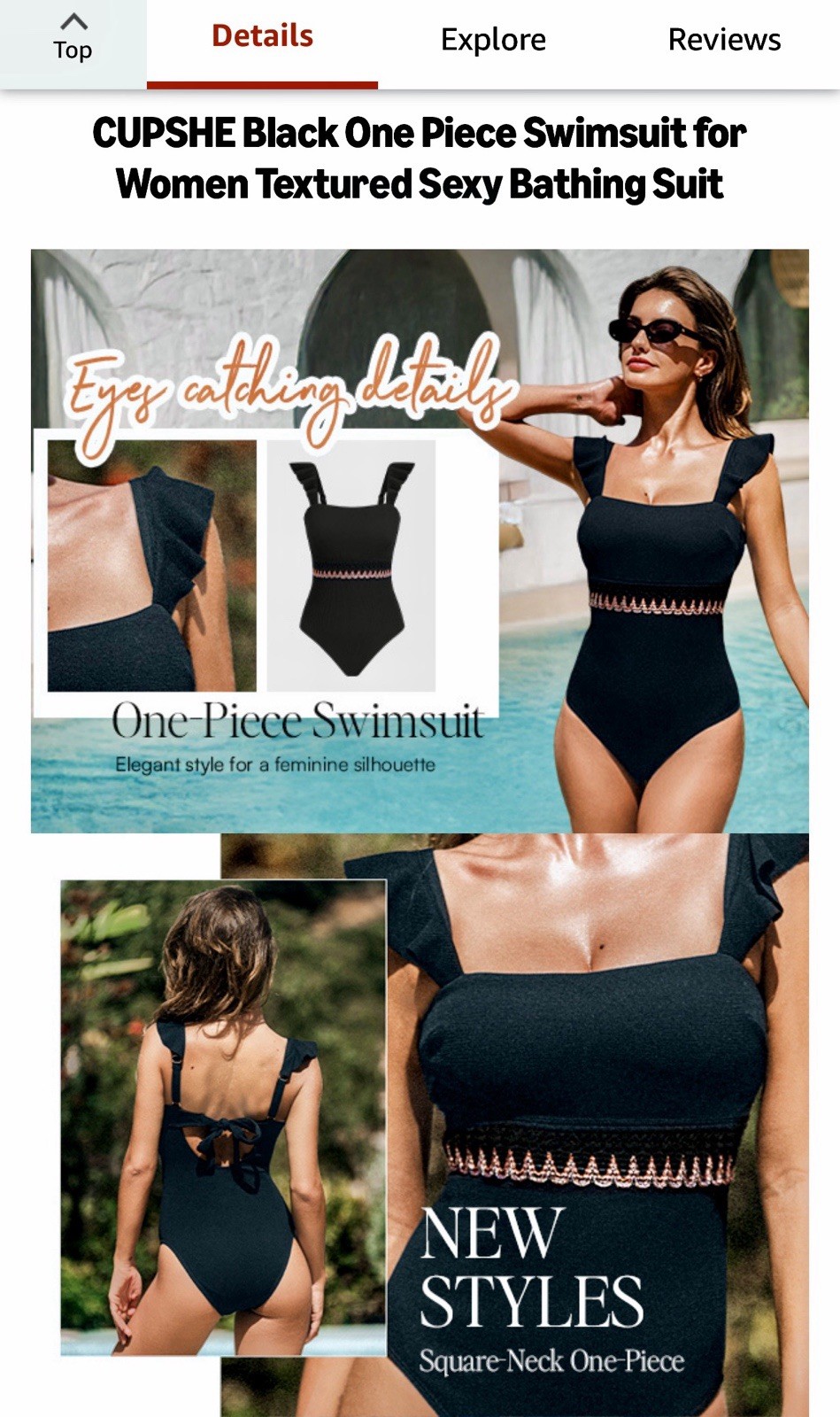 CUPSHE Black Ribbed Ruffle Wide Adjustable Strap One-Piece Swimsuit M D