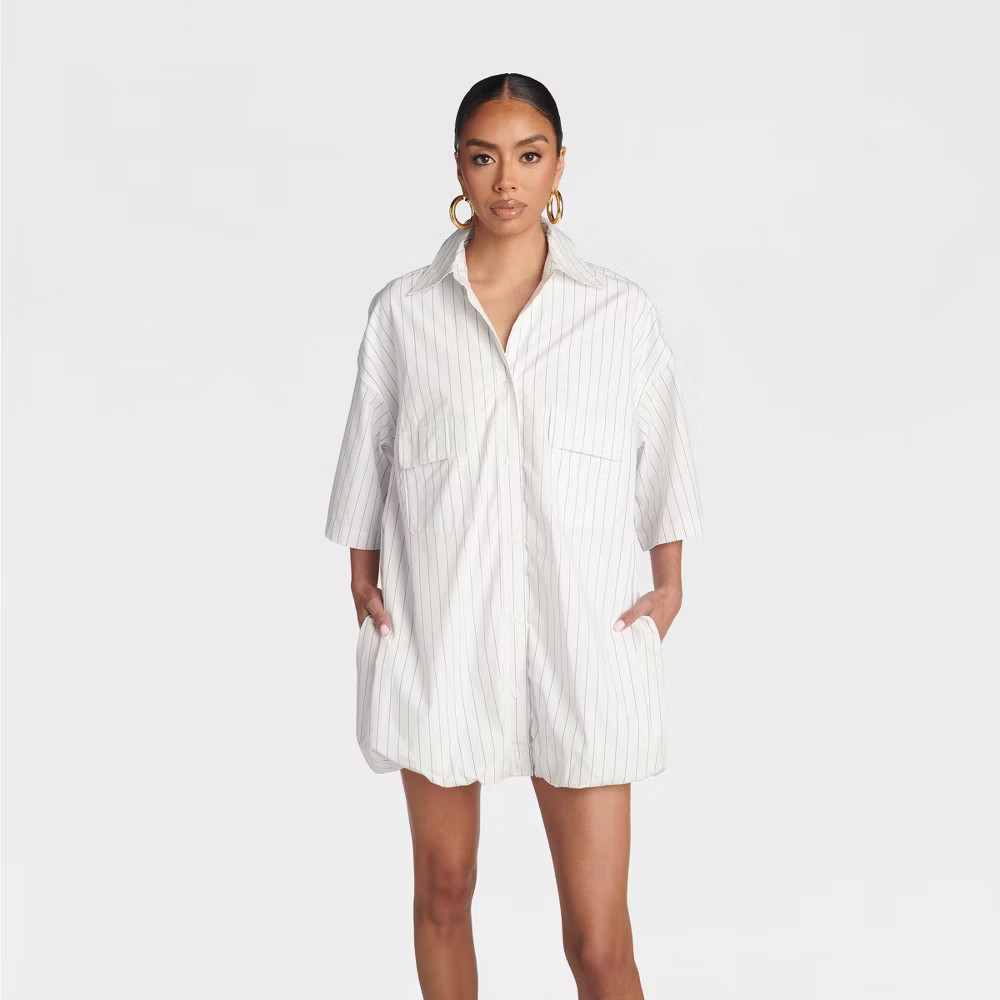 KBB by KAHLANA Women Short Sleeve ‘The Bubble Shirt Dress’ – White/Navy
