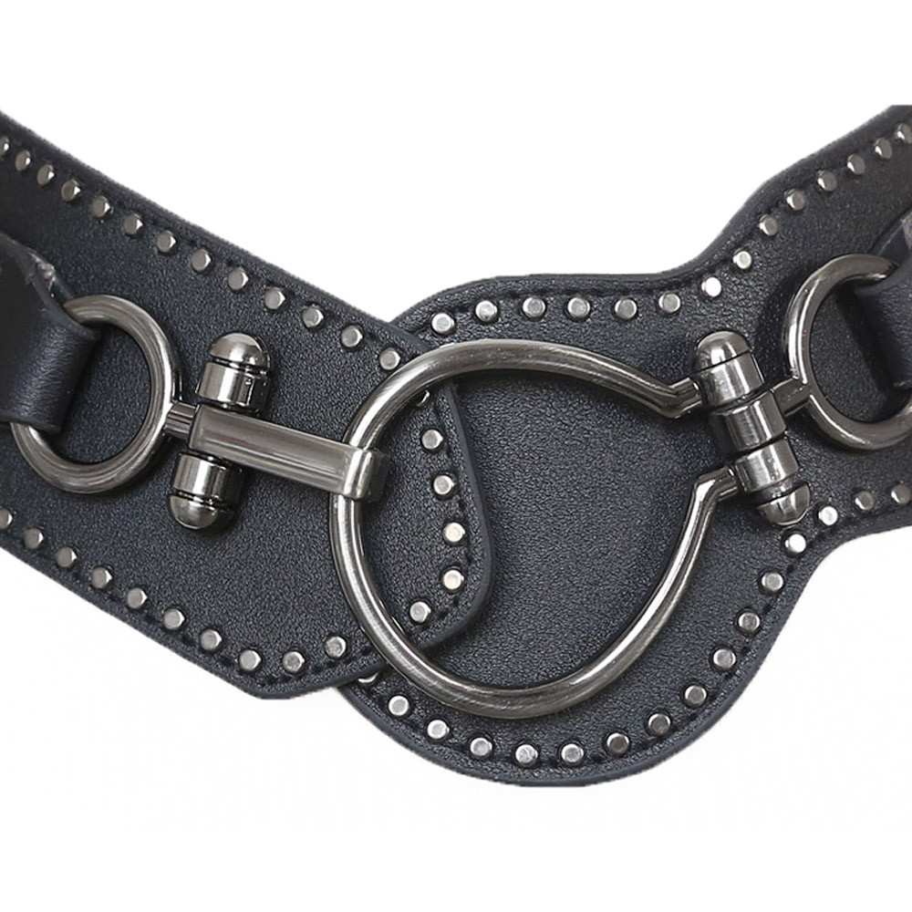 Women Punk Rivet Elastic Buckle Stretch Waistband Corset Wide Waist Belt Metal