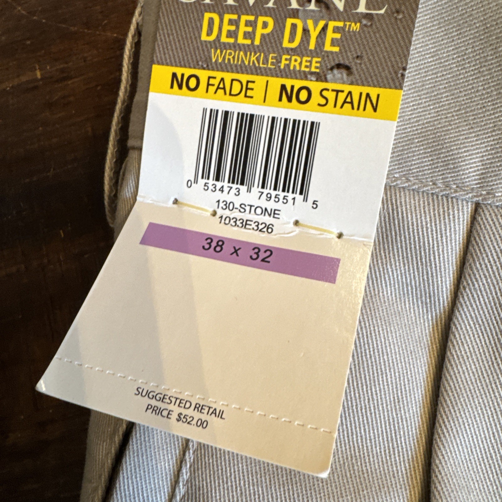 Savane Deep Dye Wrinkle Free Pant Mens 38×32 Khakis Pleated Straight NWT